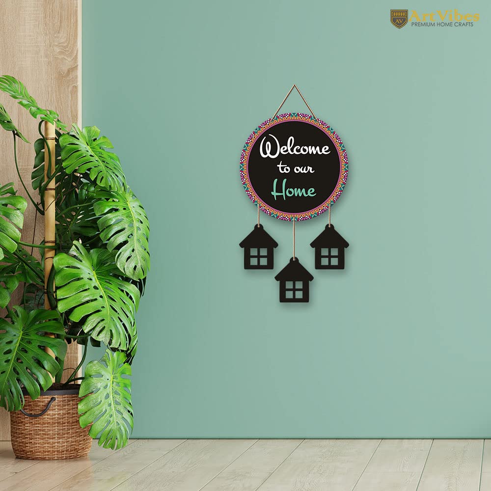 Artvibes Welcome To Our Home Quotes Wooden Wall Hanging Decorative Items for Home Decor | Living Room | Modern House Decoration