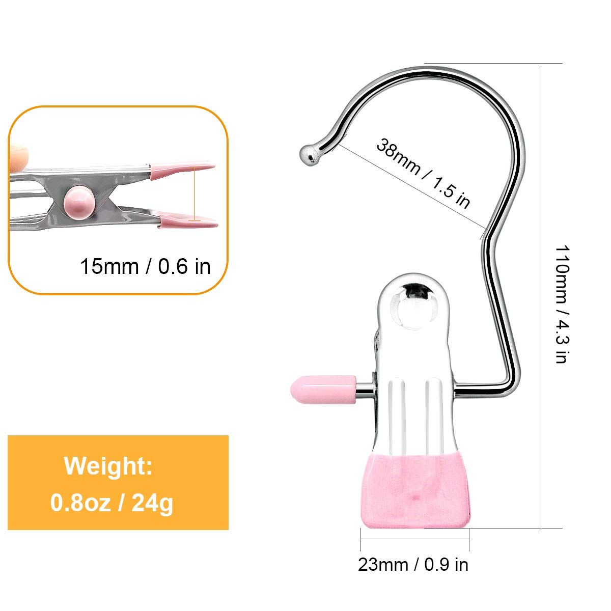 Coideal Boot Hangers Laundry Hanging Hooks Clips, 16 Pcs Stainless Steel Portable Clothespins For Drying Closet Travel (Black +