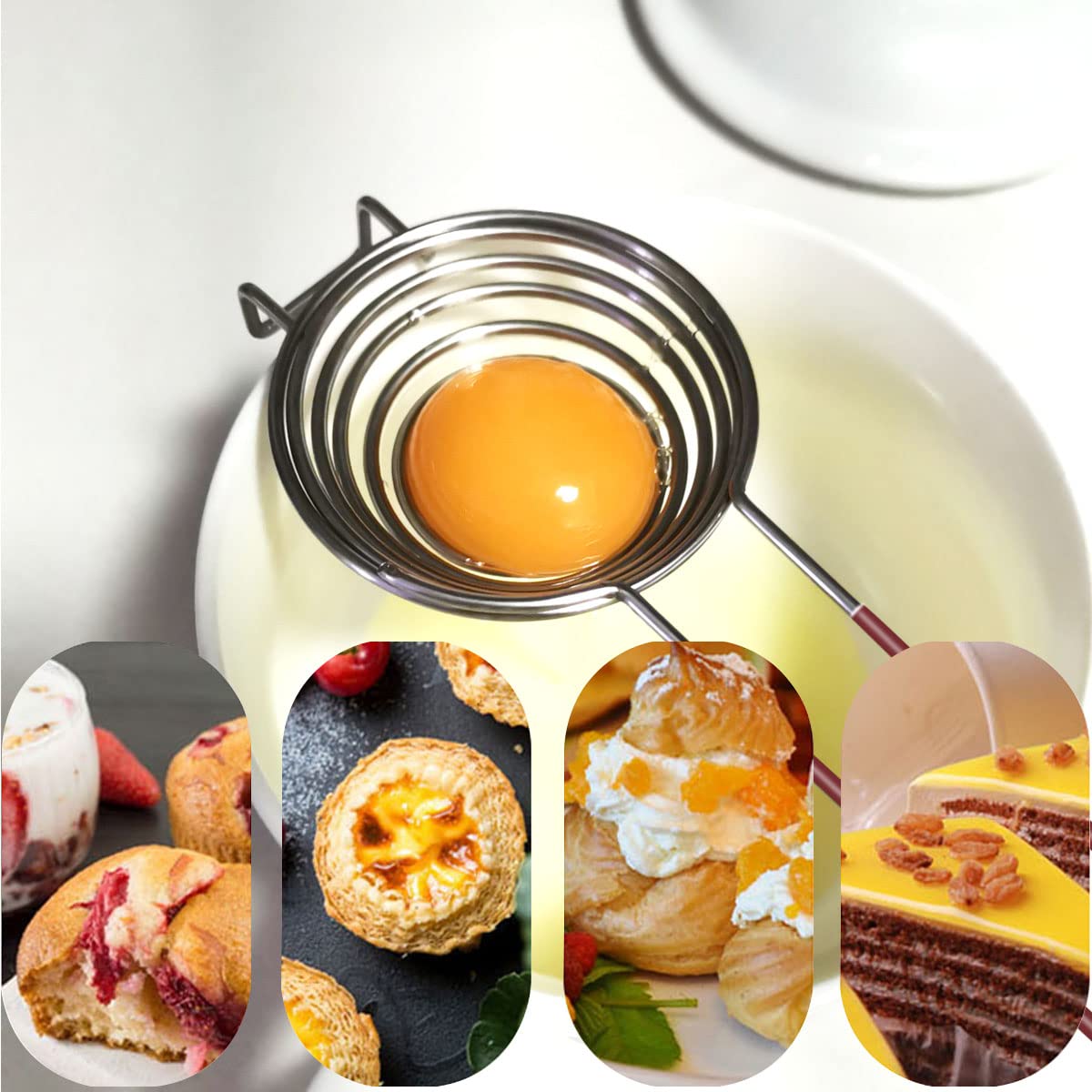 1 Pack Stainless Steel Yolk White Separator Tool Long Handled Egg White Separator, Egg Separator For Baking Cake, Kitchen Gadget