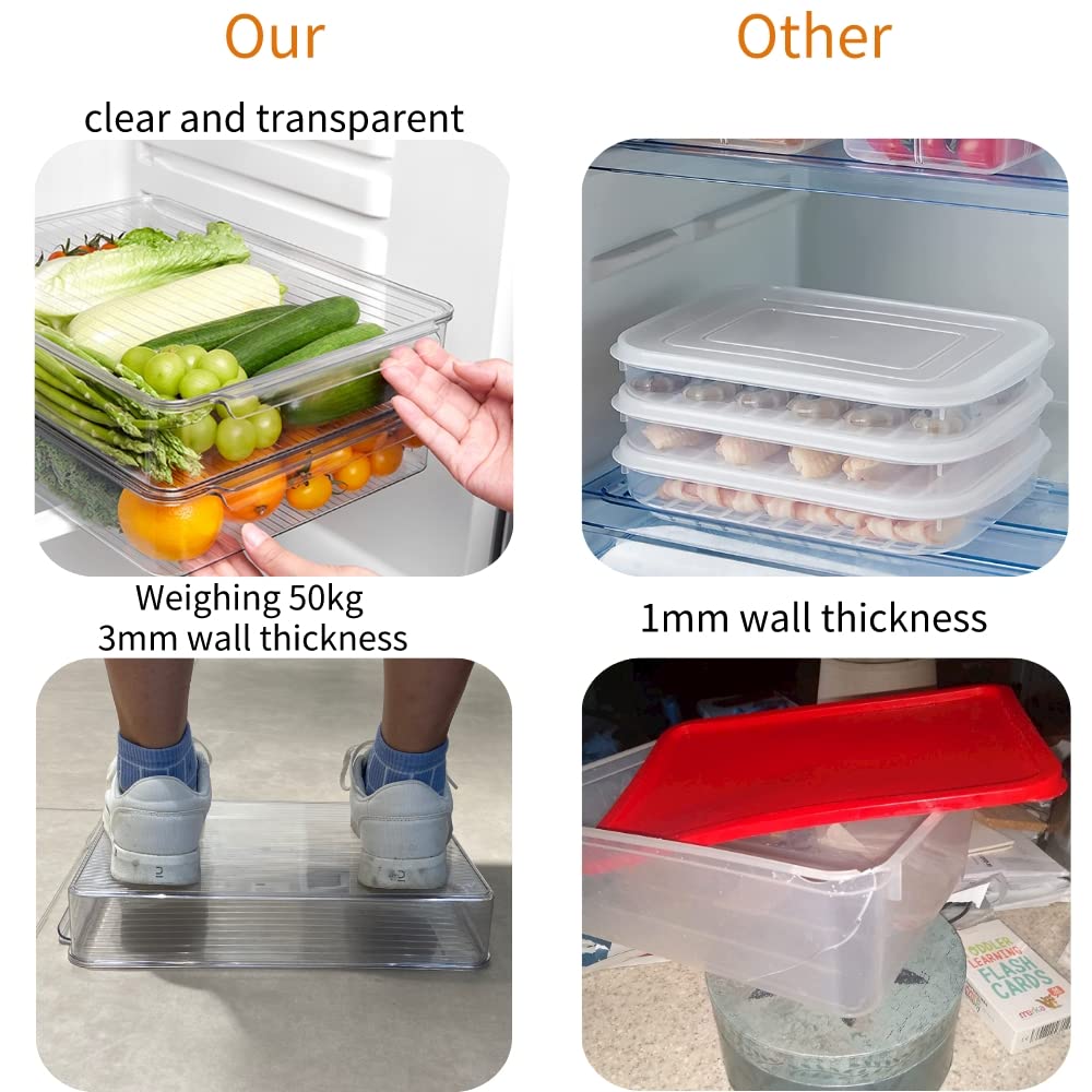 Vacane 2 Pack Refrigerator Organizer Bins,Food Storage Container With Lids For Fruit, Vegetables, Bacon Meat Cheese Keeper Marin