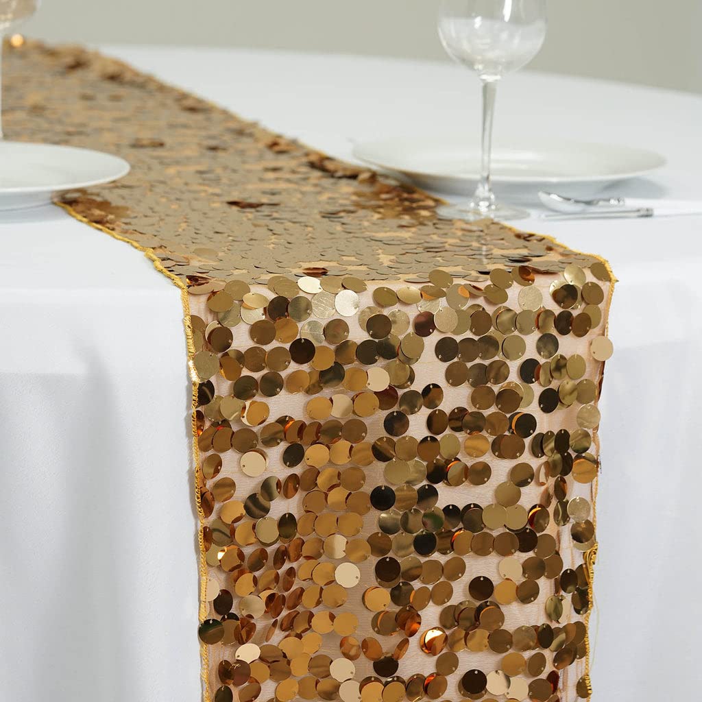 Tableclothsfactory Premium Gold Payette Sequin Table Top Runners Wedding Catering Party Decorations 108X13
