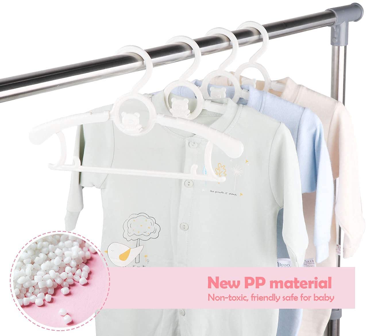 Baby Hangers for Closet 20pcs  HGYZE White Kids Clothes Hanger Plastic  11-14'' Adjustable Bulk Perchas for Newborn  Non-Slip Children Outfit Bear Hanger for Girl Boy Toddler Infant Nursery Clothing