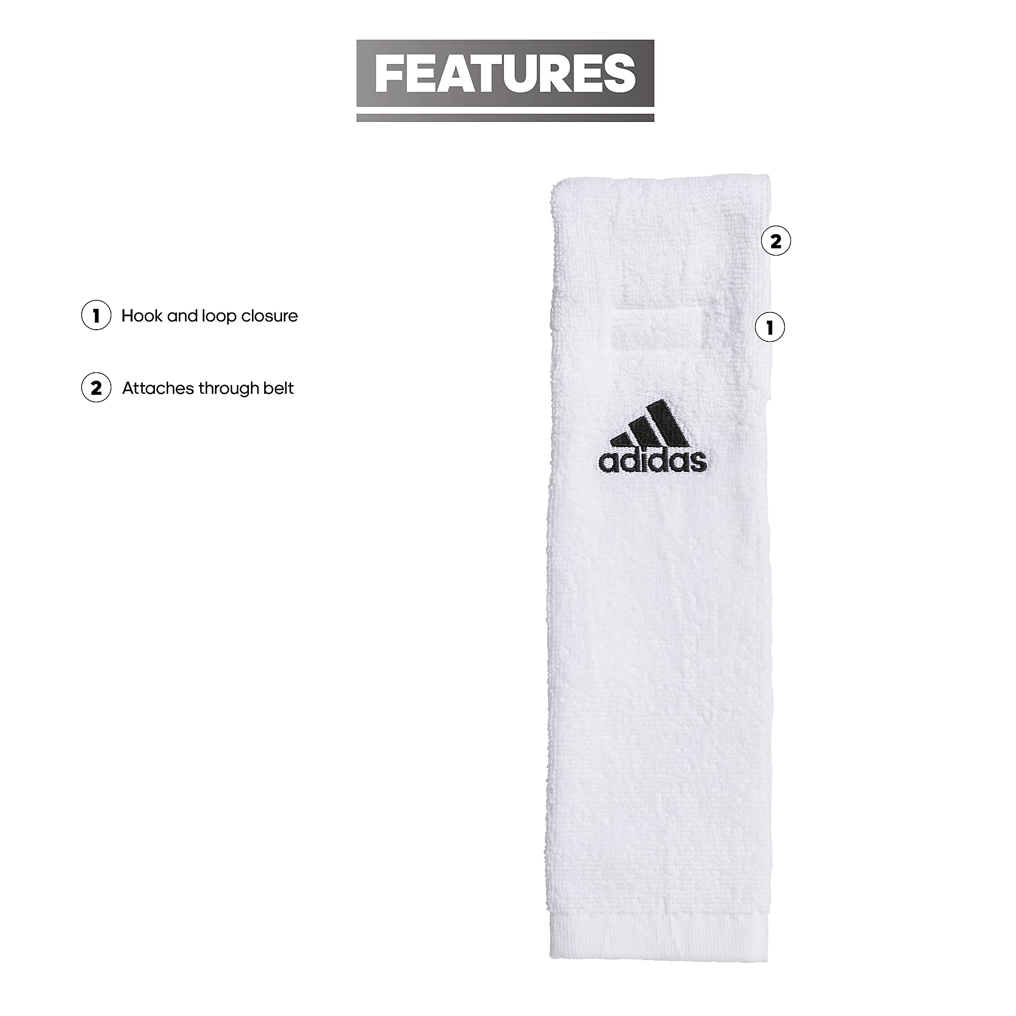 Adidas Football Team Towel Dries Hands, Stays-In-Place With Hook And Loop Closure, White, One Size