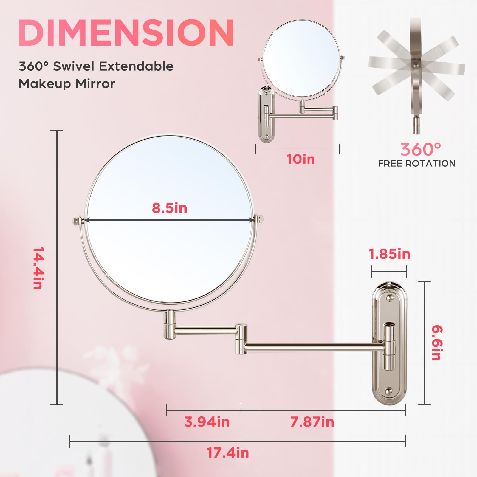 Vorremirr Wall Mounted Makeup Mirror, 1X/15X Magnifying Mirror With 8.5'' Double Sided, Vanity Makeup Mirror For Bathroom, Brush