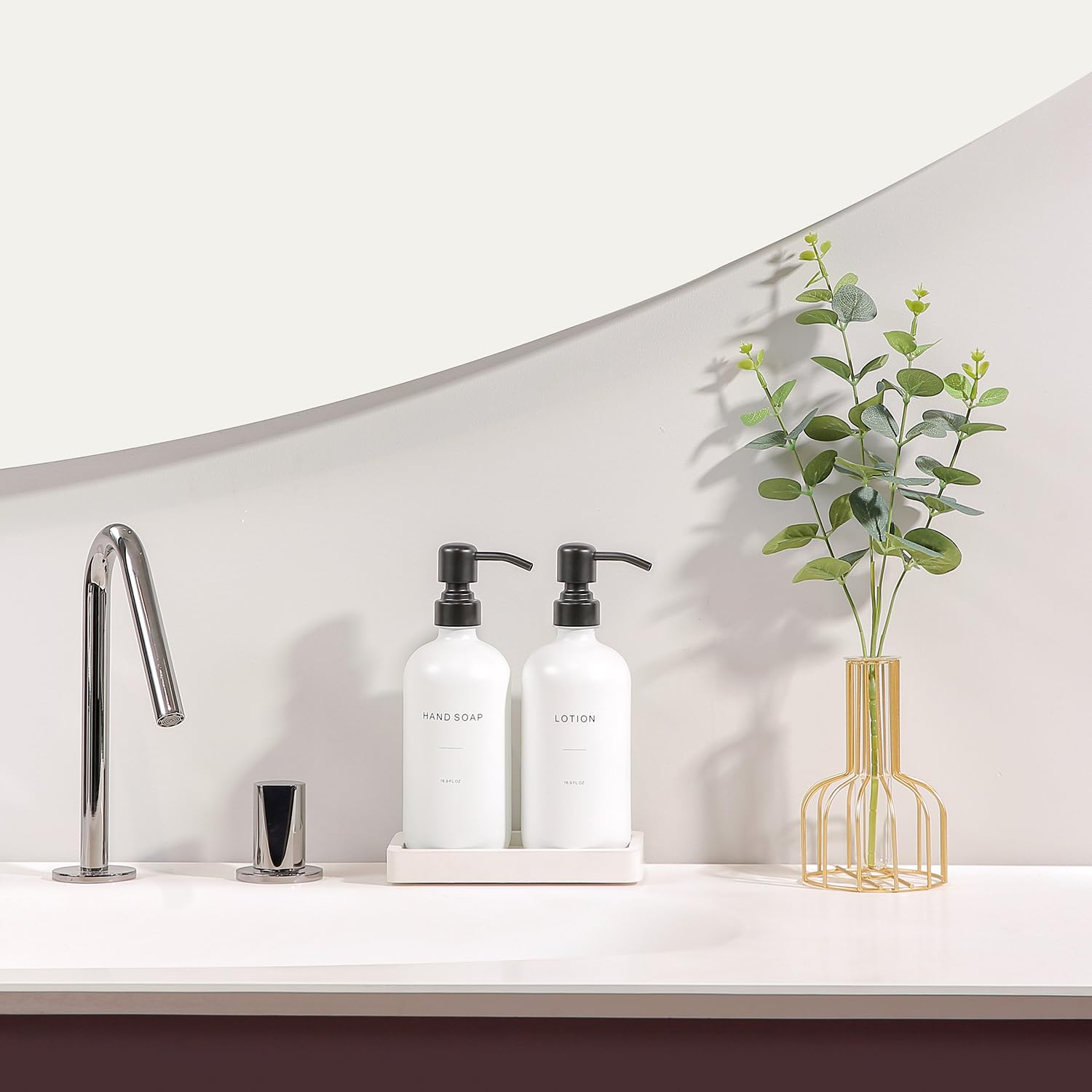 Prus Waso White Soap Dispenser Set, Contains A Bathroom Hand Soap Dispenser And A Lotion Dispenser With Pump. Bathroom Soap Disp