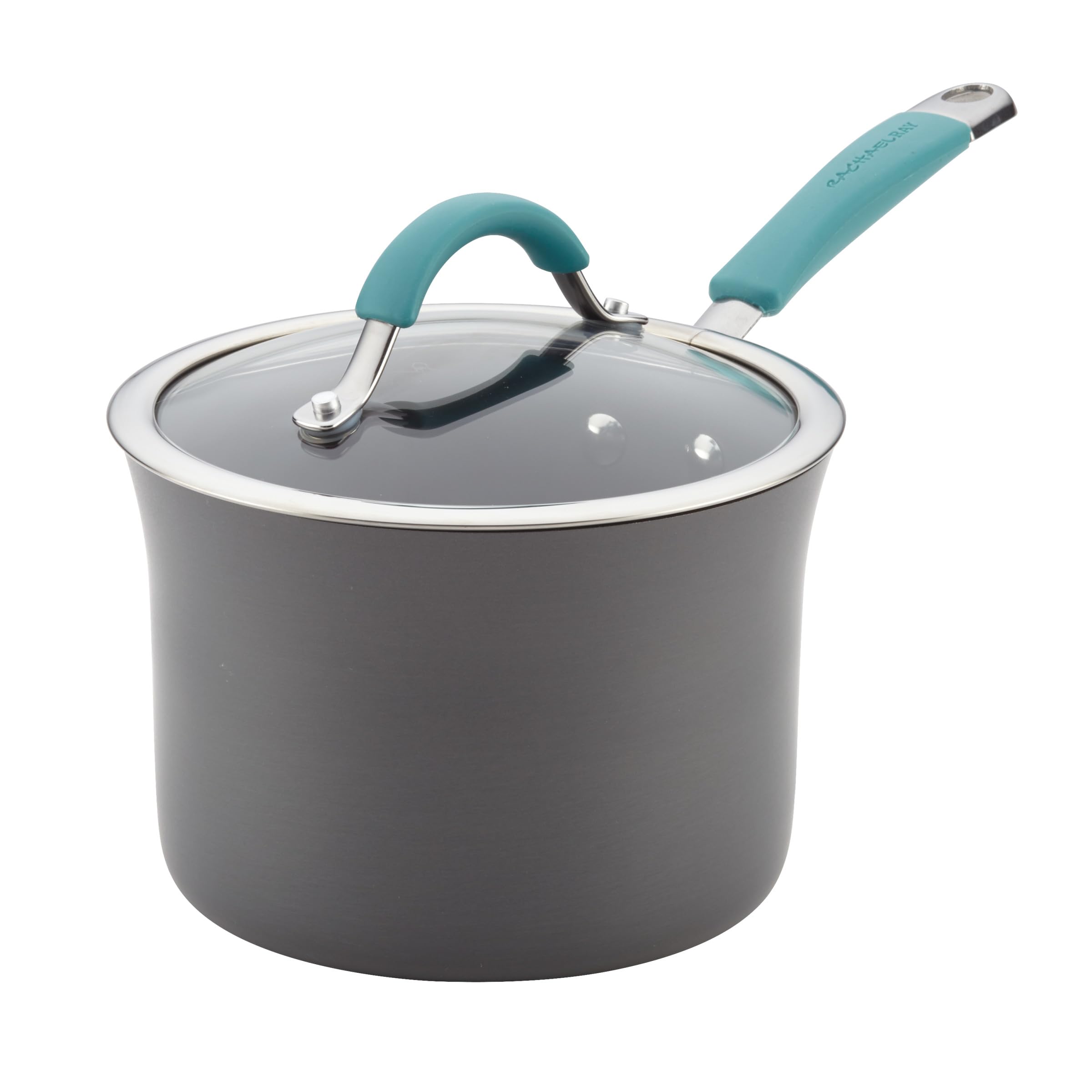 Rachael Ray(R) Cucina Hard Porcelain Enamel Nonstick Covered Saucepan, 3Quart, Agave Blue