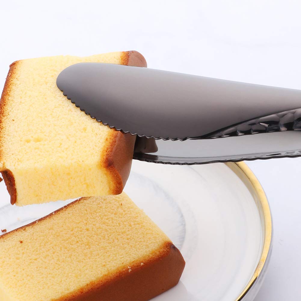 Bisda Stainless Steel Kitchen Food Clamp Serving Tongs For Cooking,Toast Bread,Salad,Barbecue,Grilling,Baking,Frying(Black)