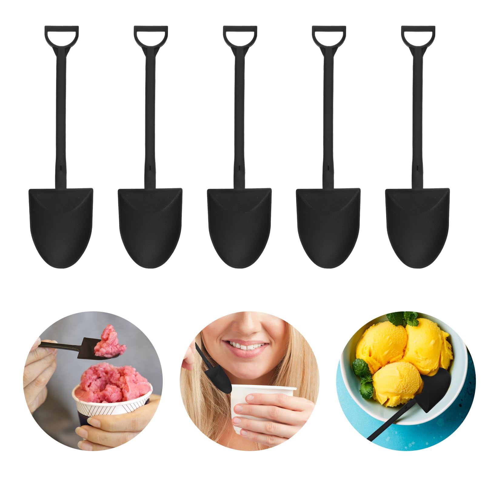 Housoutil 100 Pack Mini Shovel Shape Spoons,Disposable Plastic Dessert Spoon,Plastics Ice Cream Dessert Spoon Shovels, Pudding Y
