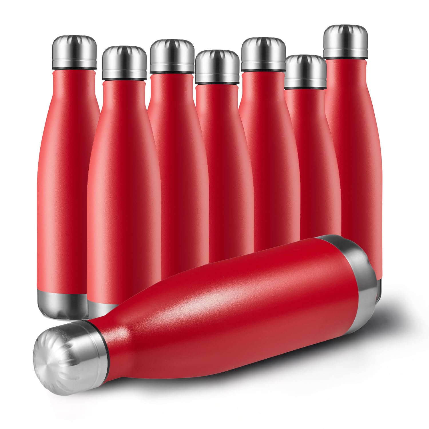 Meway 17Oz Sport Water Bottle 8 Pack Vacuum Insulated Stainless Steel Sport Water Bottle Leak-Proof Double Wall Cola Shape Water