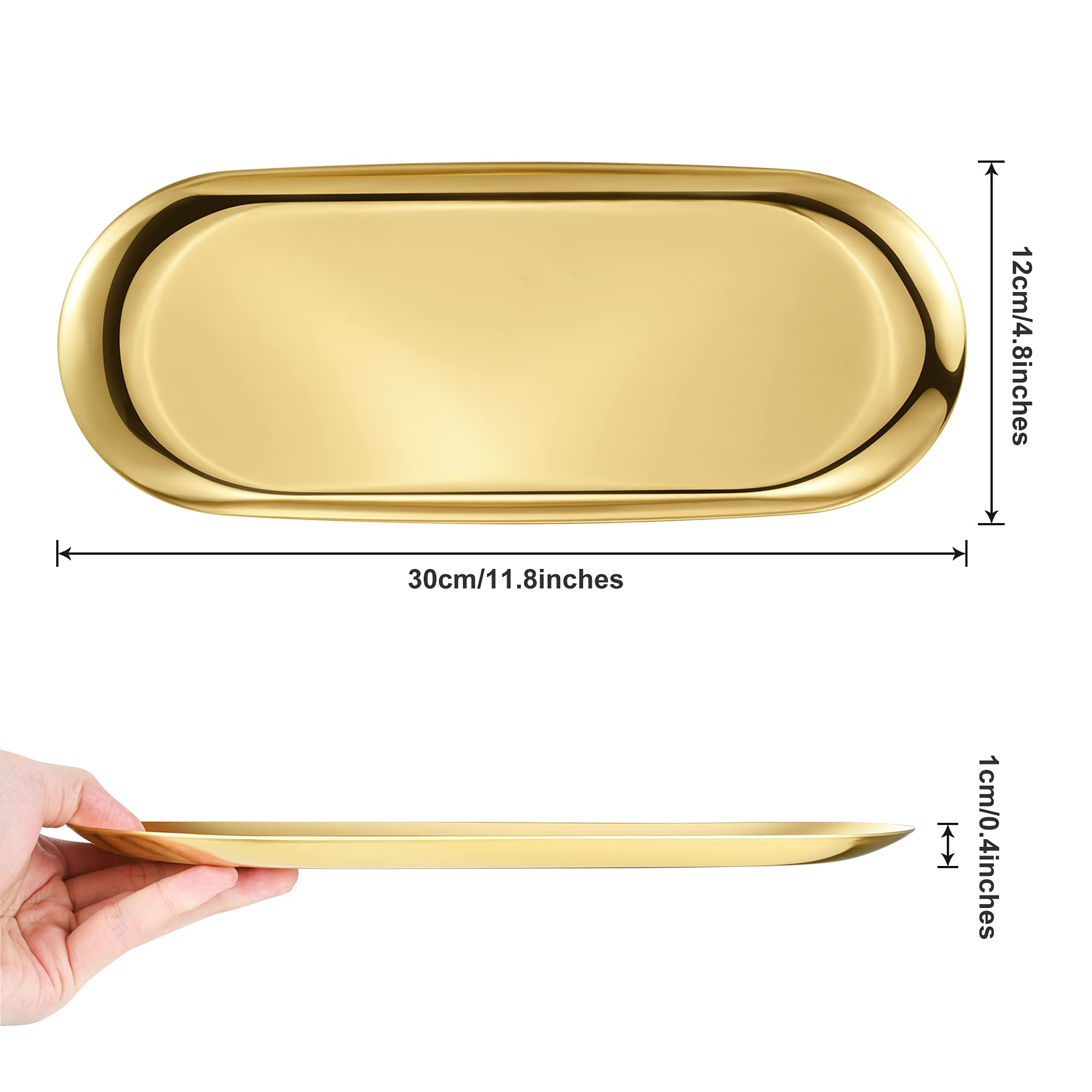Gold Oval Vanity Tray, Stainless Steel Jewelry Tray, Bathroom Tray, Makeup Cosmetic Trays,Towel Napkin Tray, Storage Organizer,1