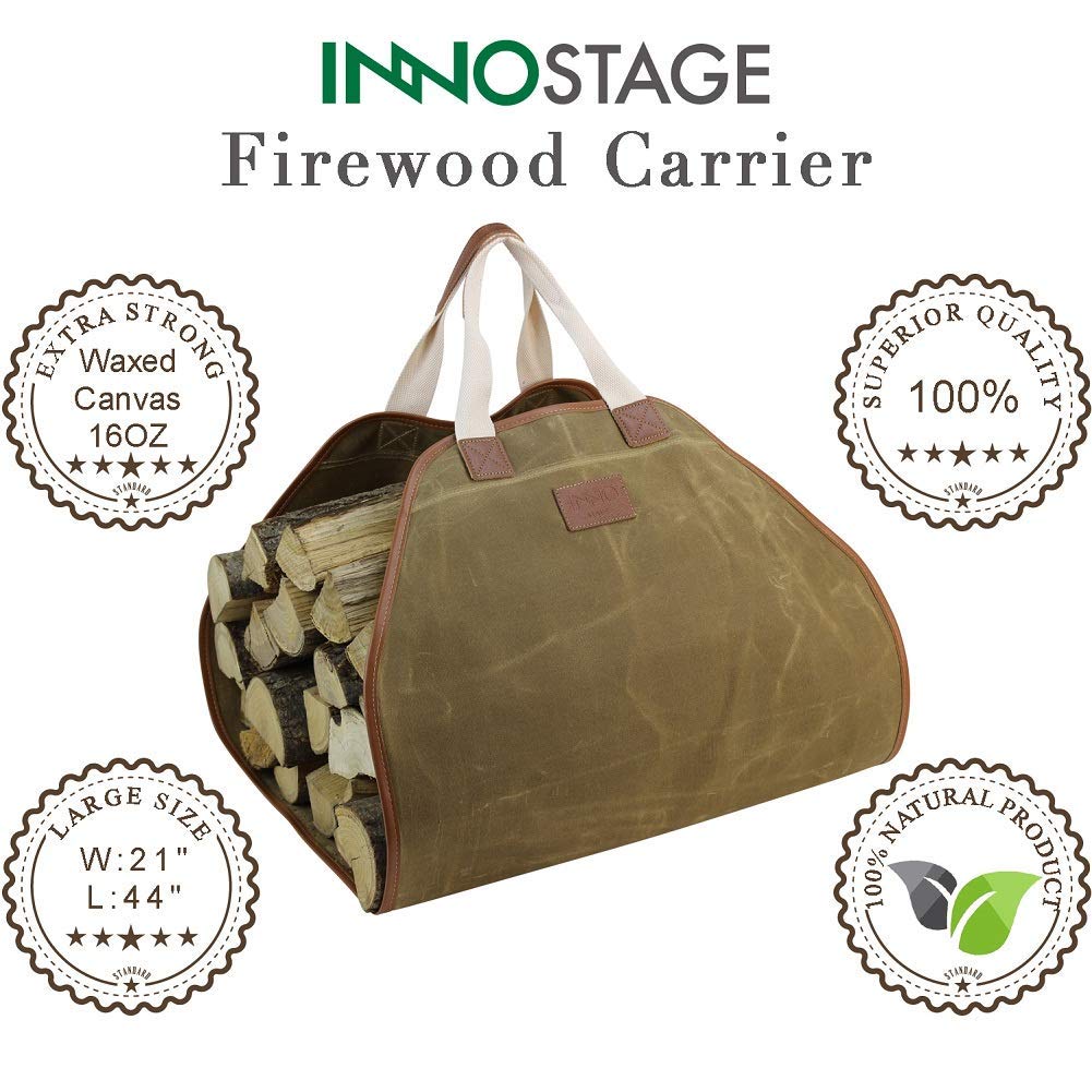 Inno Stage Canvas Log Carrier Bag,Durable Wood Tote,Fireplace Stove Accessories,Extra Large Firewood Holder With Handles For Cam