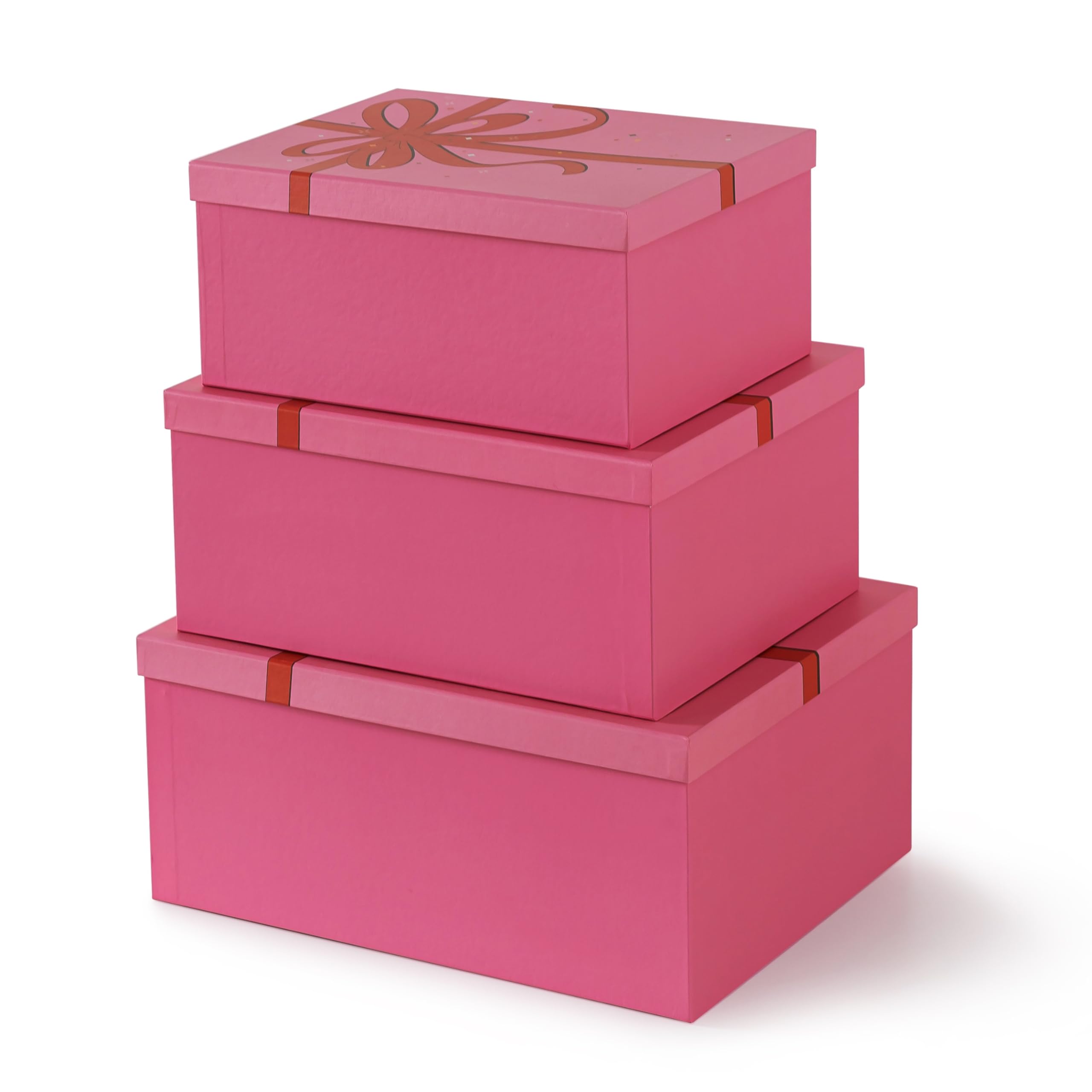 Soul & Lane Pink Valentine s Day Gift Boxes for Presents, Set of 3 Blush Sparkle Cardboard Storage, Large Decorative Keepsake Bo