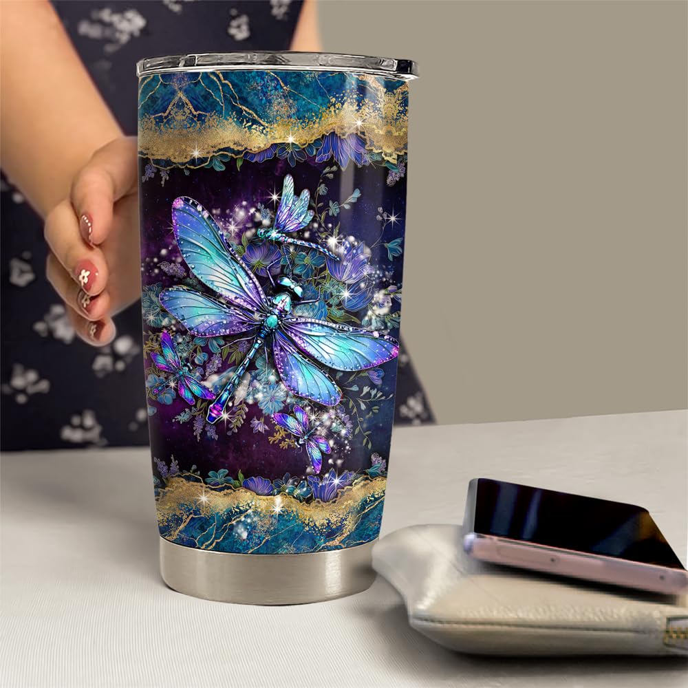 Dragonfly Tumbler 20oz Stainless Steel Insulated Coffee Travel Mug Cup Dragonfly Gifts for Women Girls on Birthday Christmas Mot