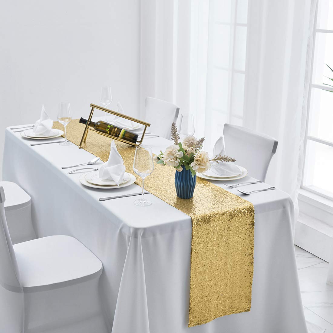 10 Packs 12 X 72 Inches Gold Sequin Table Runner, Glitter Runner For Birthday Party Supplies Decorations Wedding Bachelorette Ho