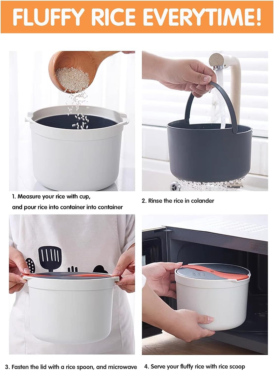 Microwave Rice Cooker Steamer, Microwave Pasta Cooker With Strainer, 2 L Microwave Cookware Set For Rice, Pasta, Vegetables, Qui