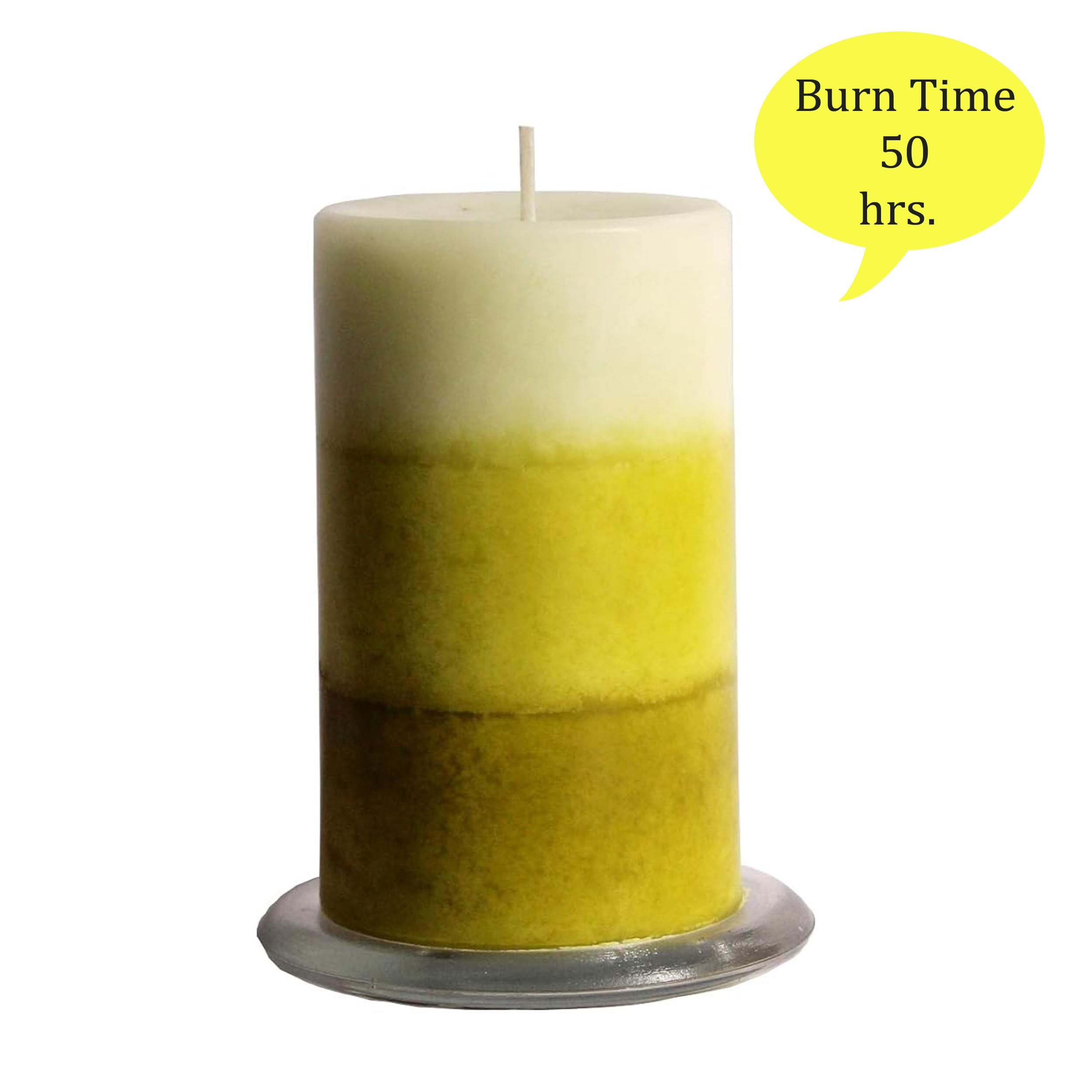 Pure Indian Candle Handmade Green Citronella & Camphor Scented Tritone Designer Wax Pillar Candle PIC2019TRTN004 (Burn Time 50 H