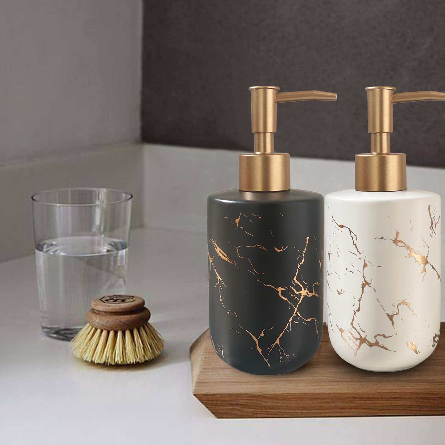 Gold Ceramic Soap Dispenser For Bathroom White Soap Dispenser For Kitchen Dish Soap Dispenser With Marble Pattern Liquid Hand So