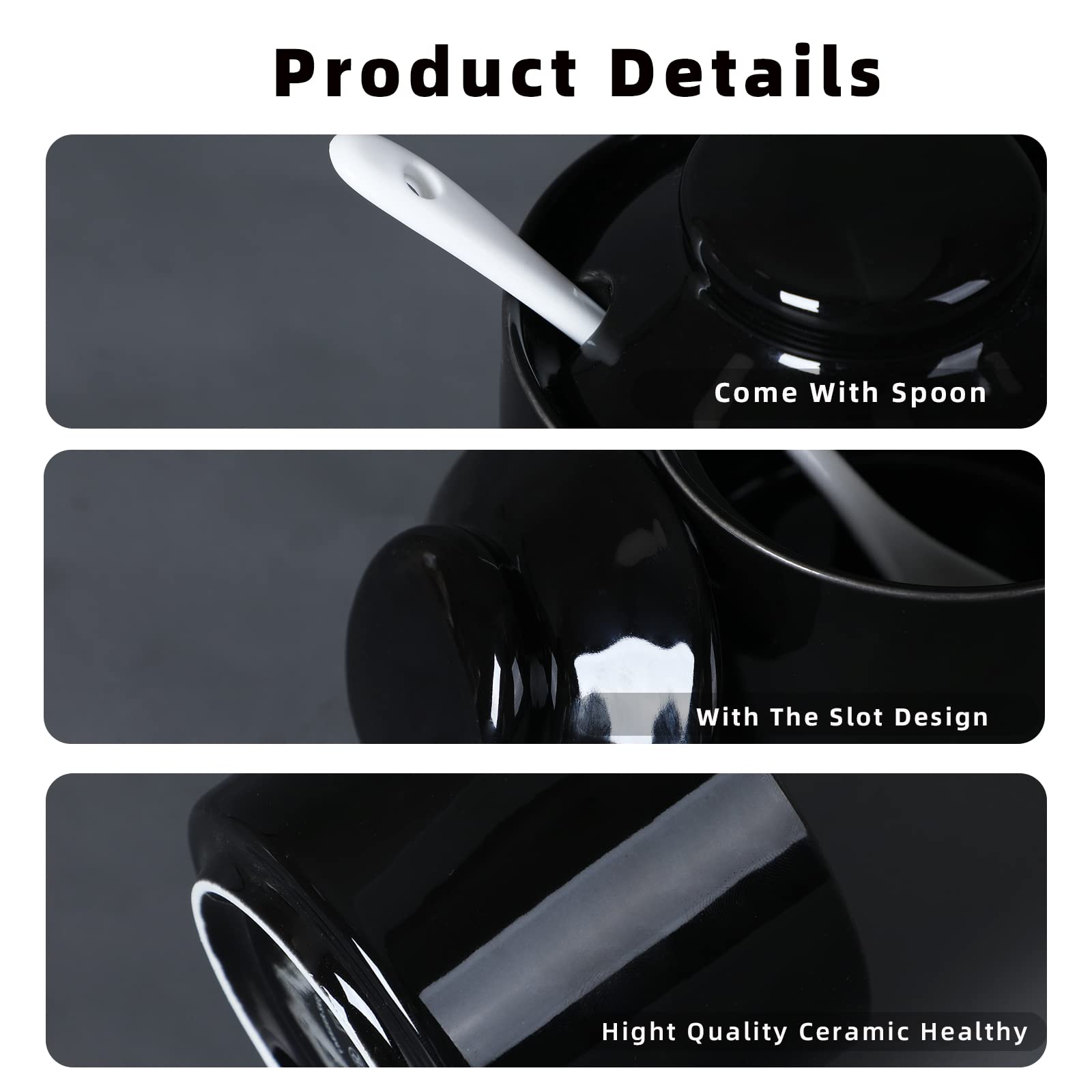 Ontube Ceramic Sugar Bowl With Lid And Spoon,Porcelain Sugar Pot,8Oz (Black)