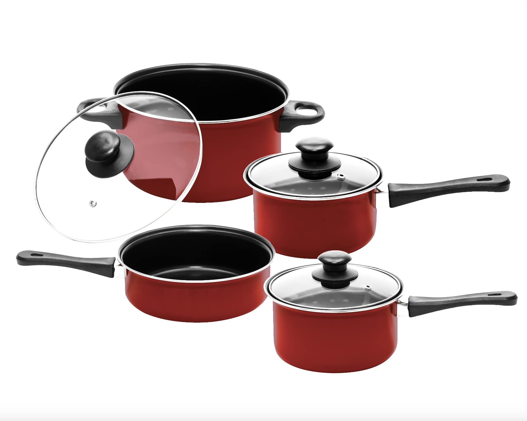 Imperial Home 7 Pc Carbon Steel Nonstick Cookware Set, Pots & Pans, Dishwasher Safe Cooking Set, Kitchen Essentials (Red)
