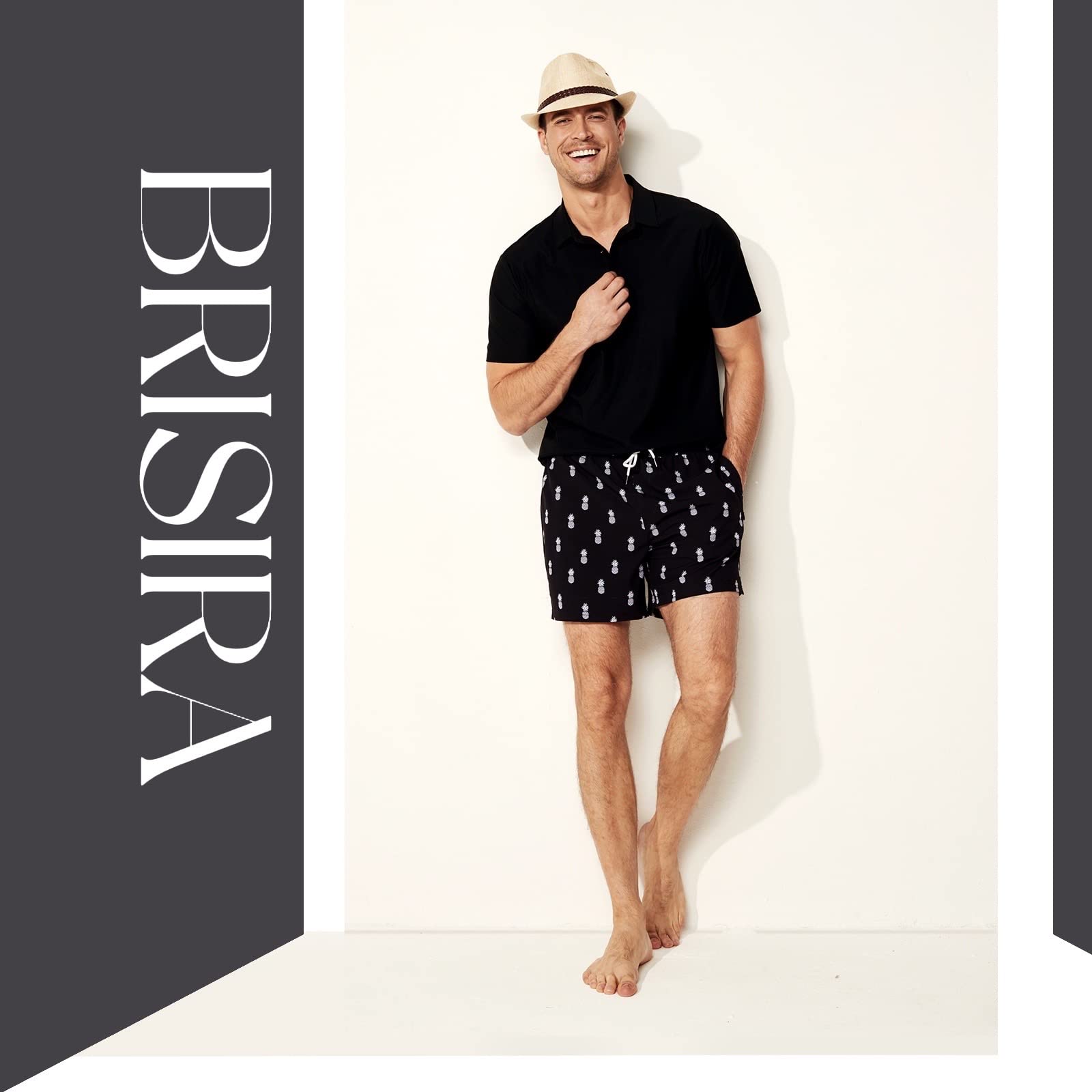 Brisira Mens Swim Trunks Quick Dry Swim Shorts 5 Inch Inseam Stretch Water Beach Shorts With Compression Liner Zipper Pocket Bla