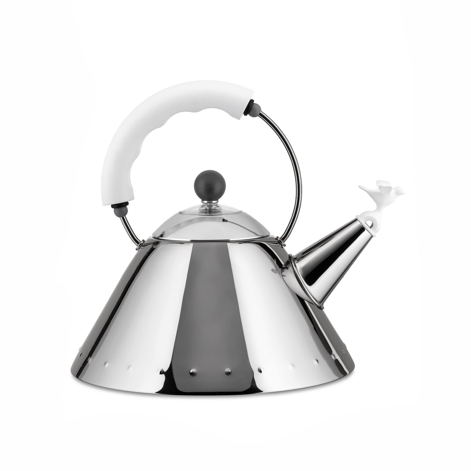 Alessi Michael Graves 9093 Stainless Steel Whistling Kettle, 2 Quarts, White