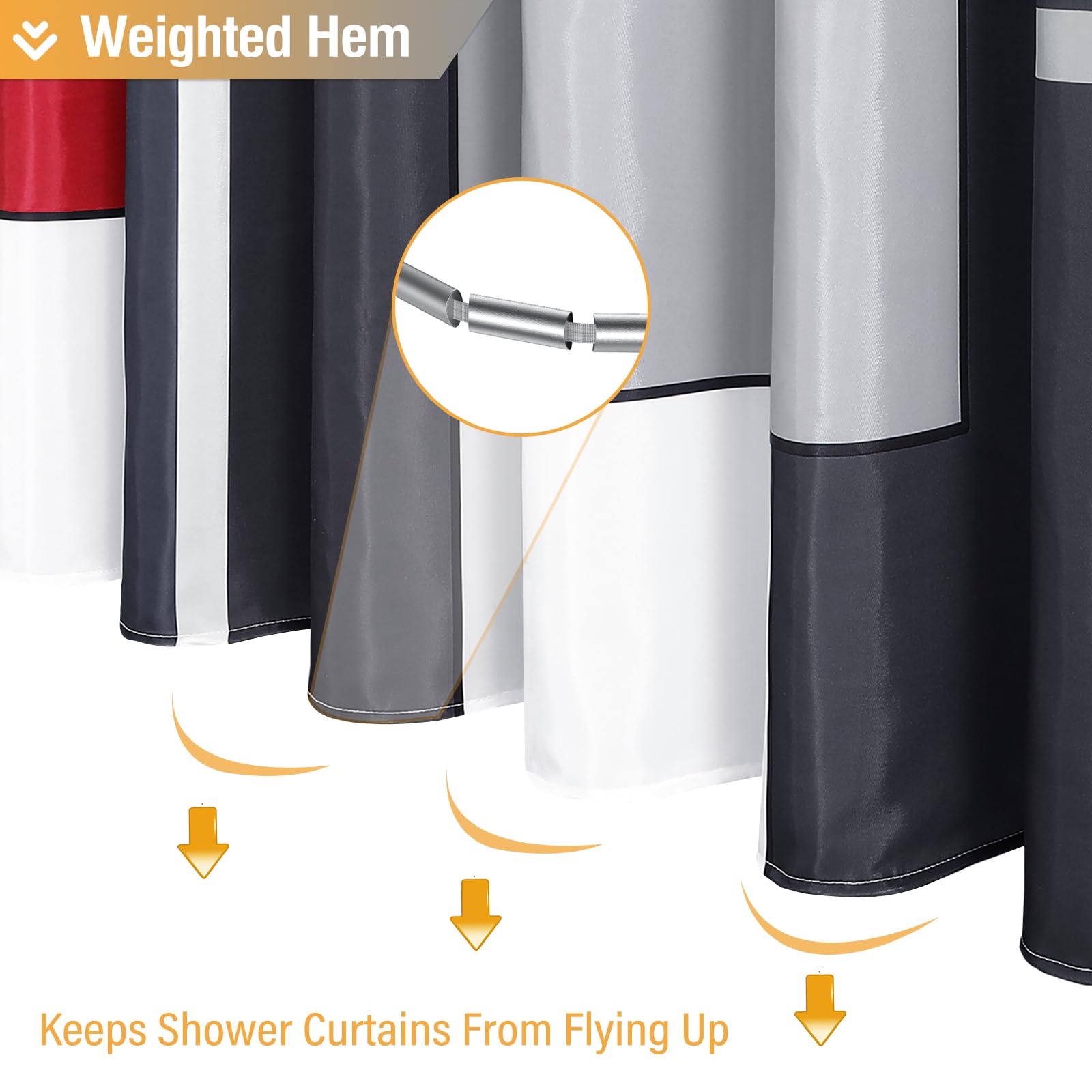 BTTN Stall Fabric Shower Curtain - 36 x 72 Inches Small Geometric Cloth Shower Curtain Set with 6 Plastic Hooks  Weighted Hem  Narrow Hotel Modern Abstract Walkin Shower Curtains for Bathroom - Red