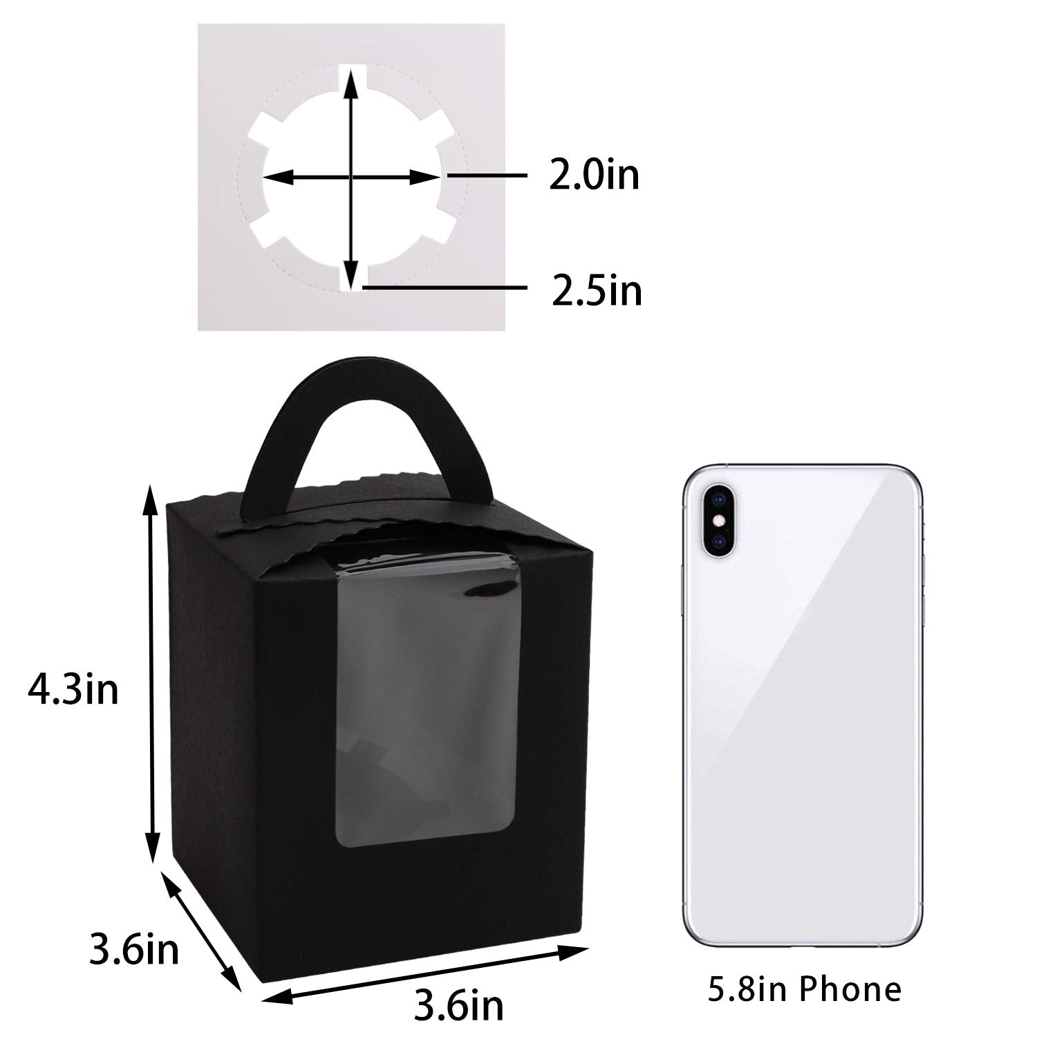 EUSOAR Cupcake Boxes Individual Black 50pcs 3.6''x 3.6''x 4.3'' Cupcake Carrier with Insert and Display Holders  Party Favor Bakery To Go Wrapping Packing Cupcake Muffin Carry Boxes Container