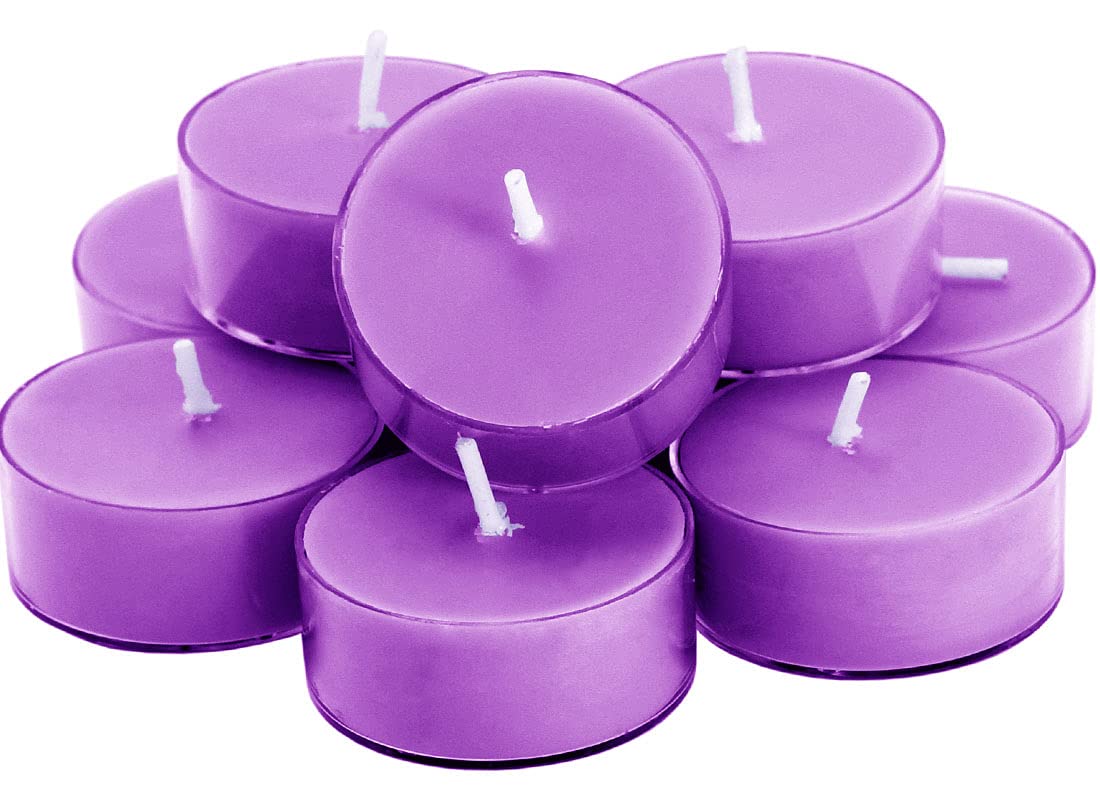 DEYBBY Scented Soy Wax Tealight Candles Bulk, Lavender Aromatherapy Candle for Stress Relief, Clear Cup Long Lasting, for for Re