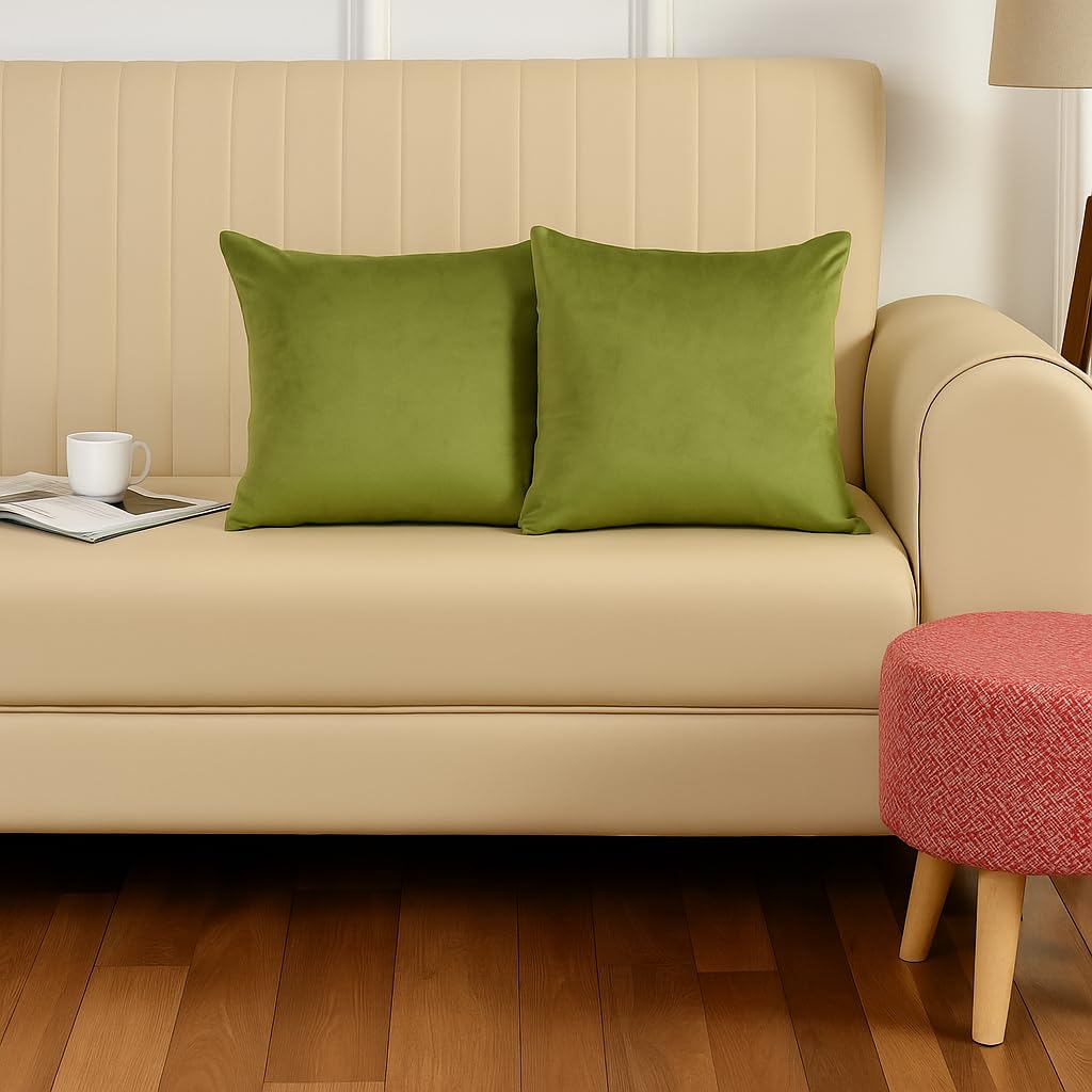 Stuffique Velvet Pillow Solid Plain 190 Tc Cushion Covers Pack Of 2 (16 X 16 Inch) Pista