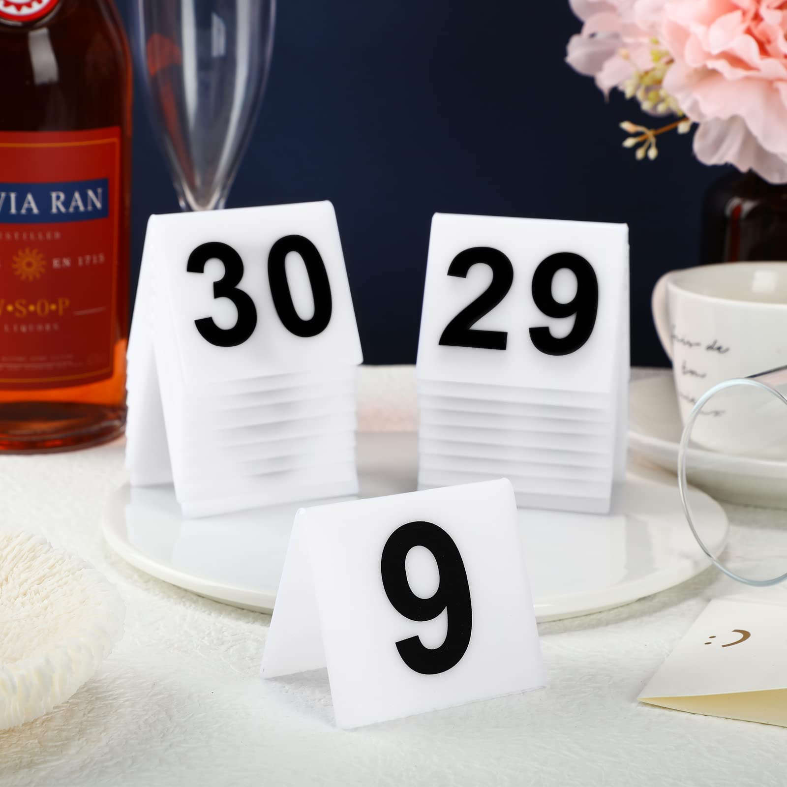 40 Pieces Acrylic Tent Table Numbers 1-40 Double Side Numbered Table Tents Restaurant Wedding Table Number White Table Tent Numb