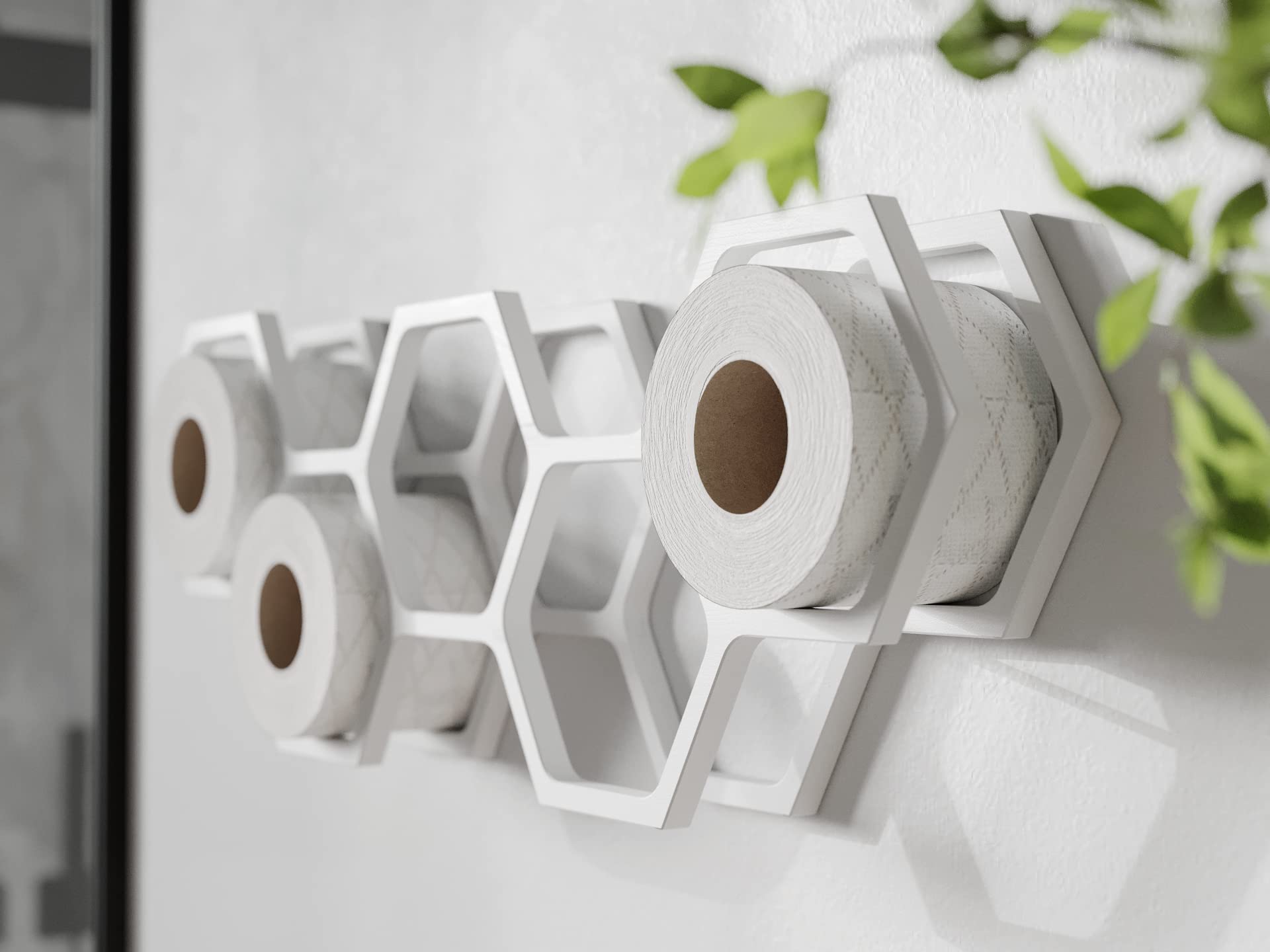 Wood Toilet Paper Holder Toilet Paper Shelf Wood Holder For Toilet Paper Honeycomb (White)