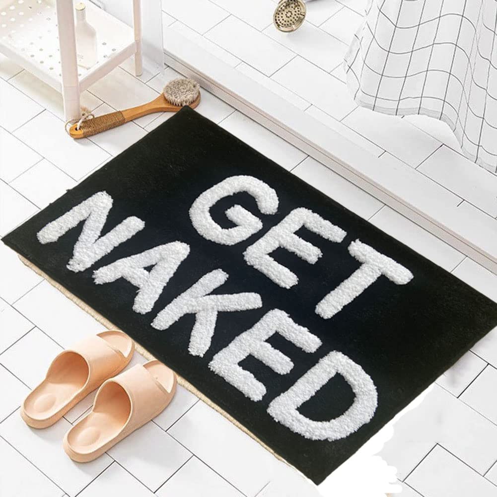 Zeeinx Get Naked Bath Mat Cute Bathroom Rugs Non Slip Microfiber Absorbent Bath Rugs Funny Bathroom Decor For Apartment Black Ba