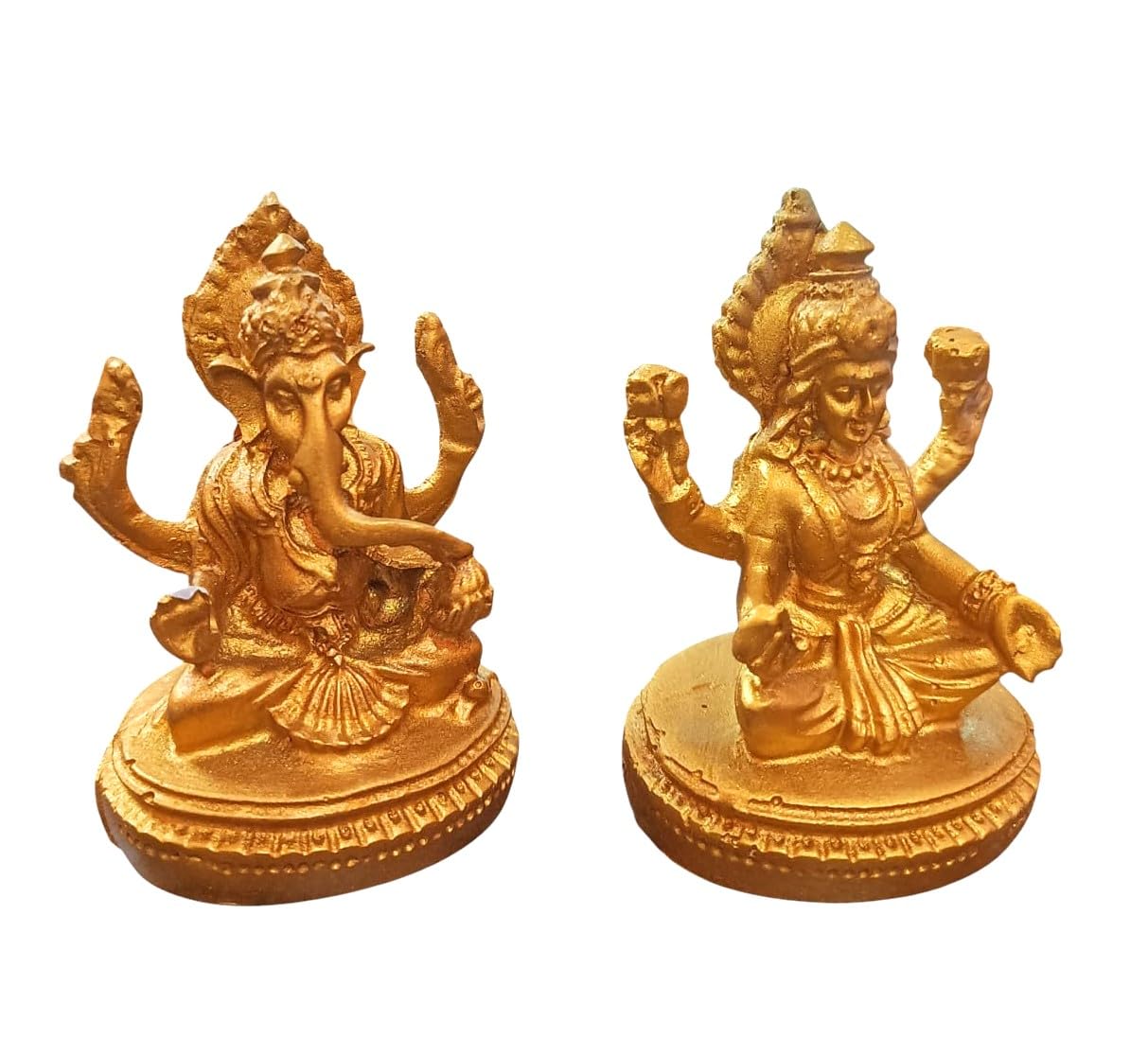 Ani Divine Polyresin Lakshmi Ganesh Idol Pair Golden Statues For Home Temple, Auspicious Gifting, Diwali Puja, Office, Shop
