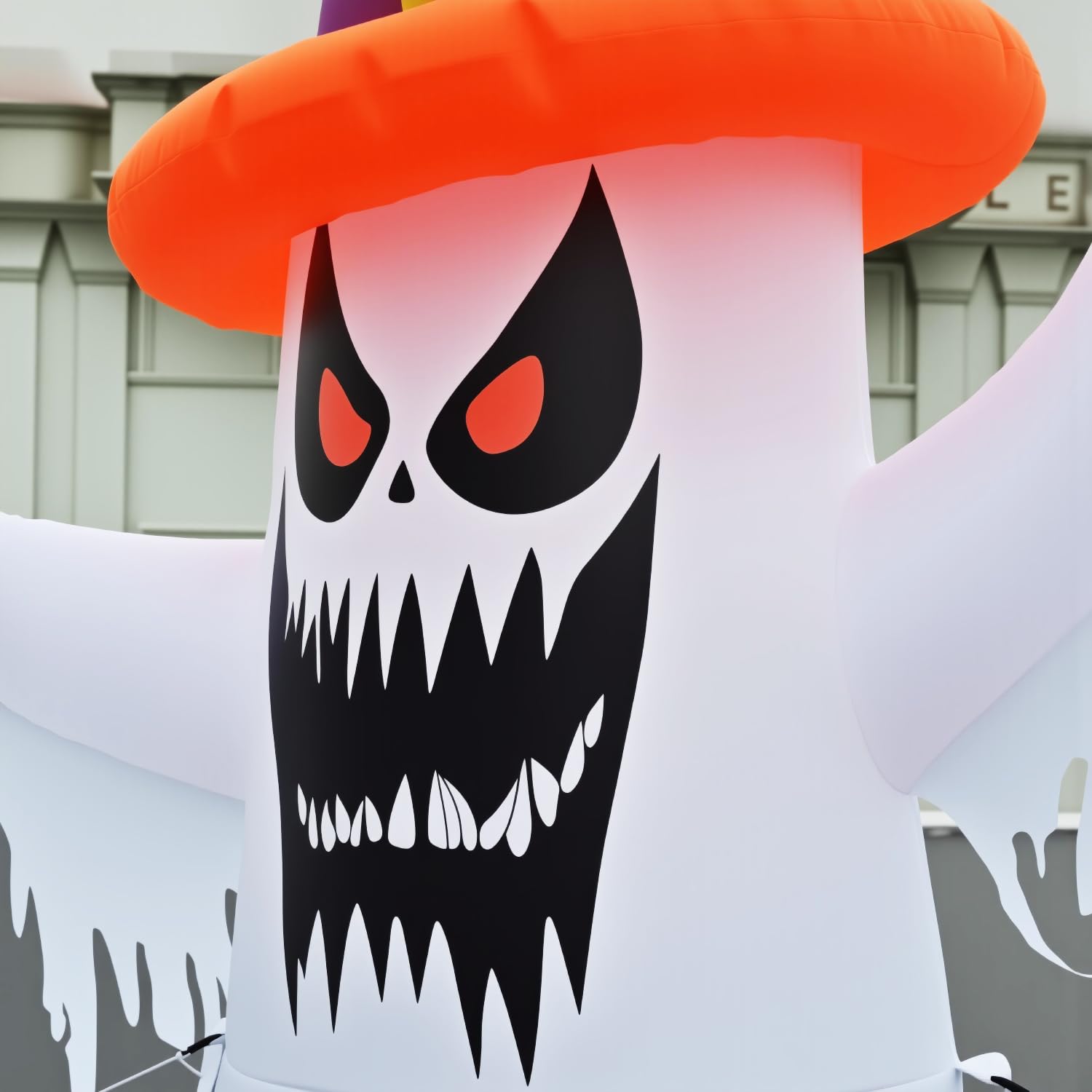 JUST FOR PARTY 8.2 Ft Halloween Inflatable Giant Ghost Outdoor Decorations, Blow Up Spooky Wizard Ghost with Yellow Cap and Buil