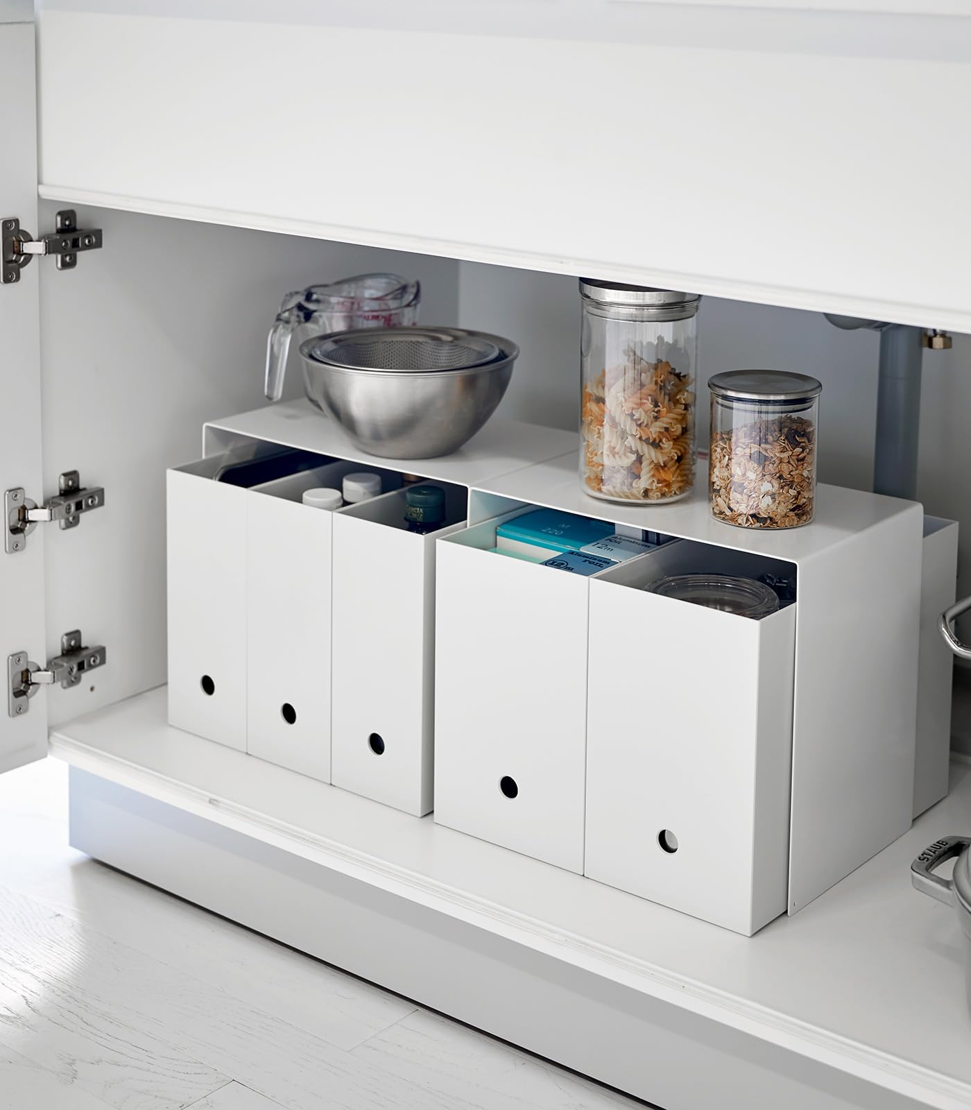 Yamazaki Home Cabinet Storage Organizer | Set Of 2 | Kitchen Pantry | Steel | Riser, One Size, White
