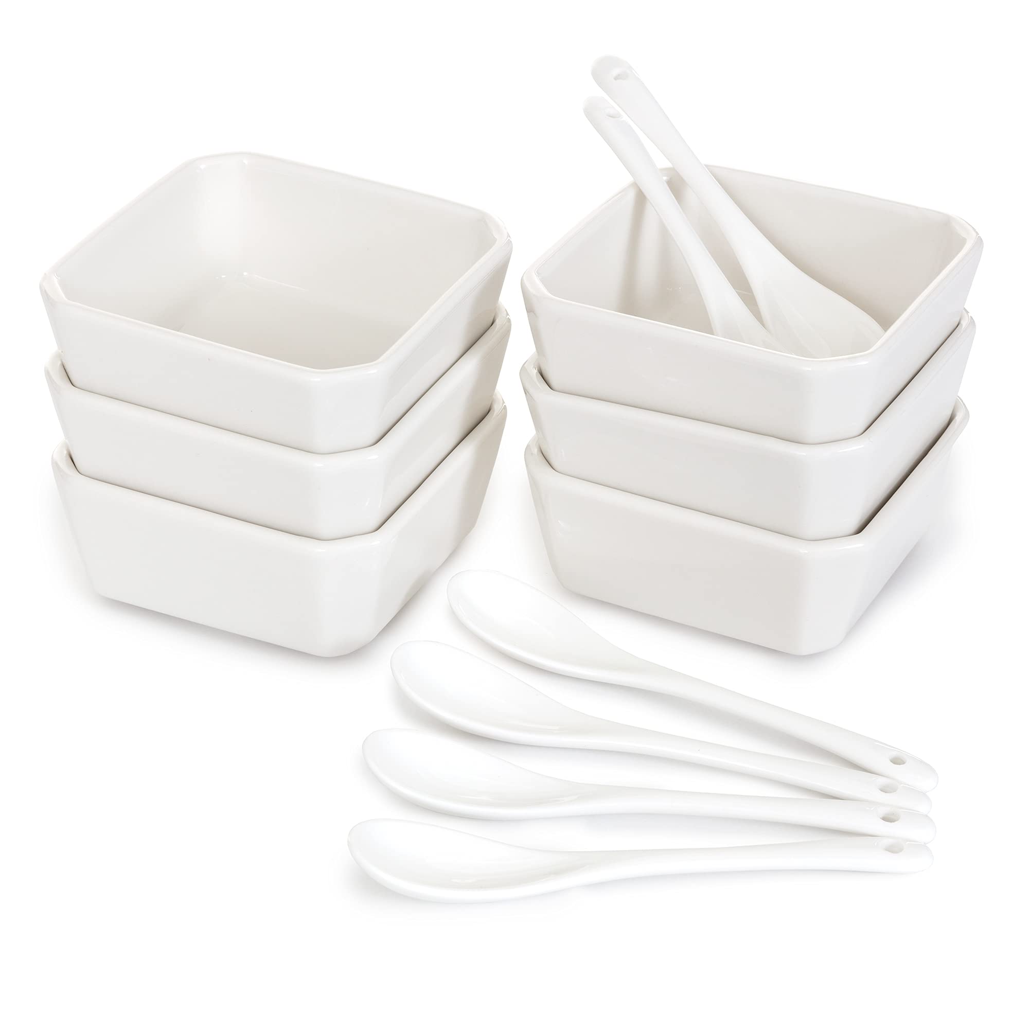 Famhh 6 Oz White Porcelain Serving Bowls Set - 6 Small Bowls And 6 Serving Spoons - Sturdy, Oven- And Dishwasher-Safe Ceramic Co