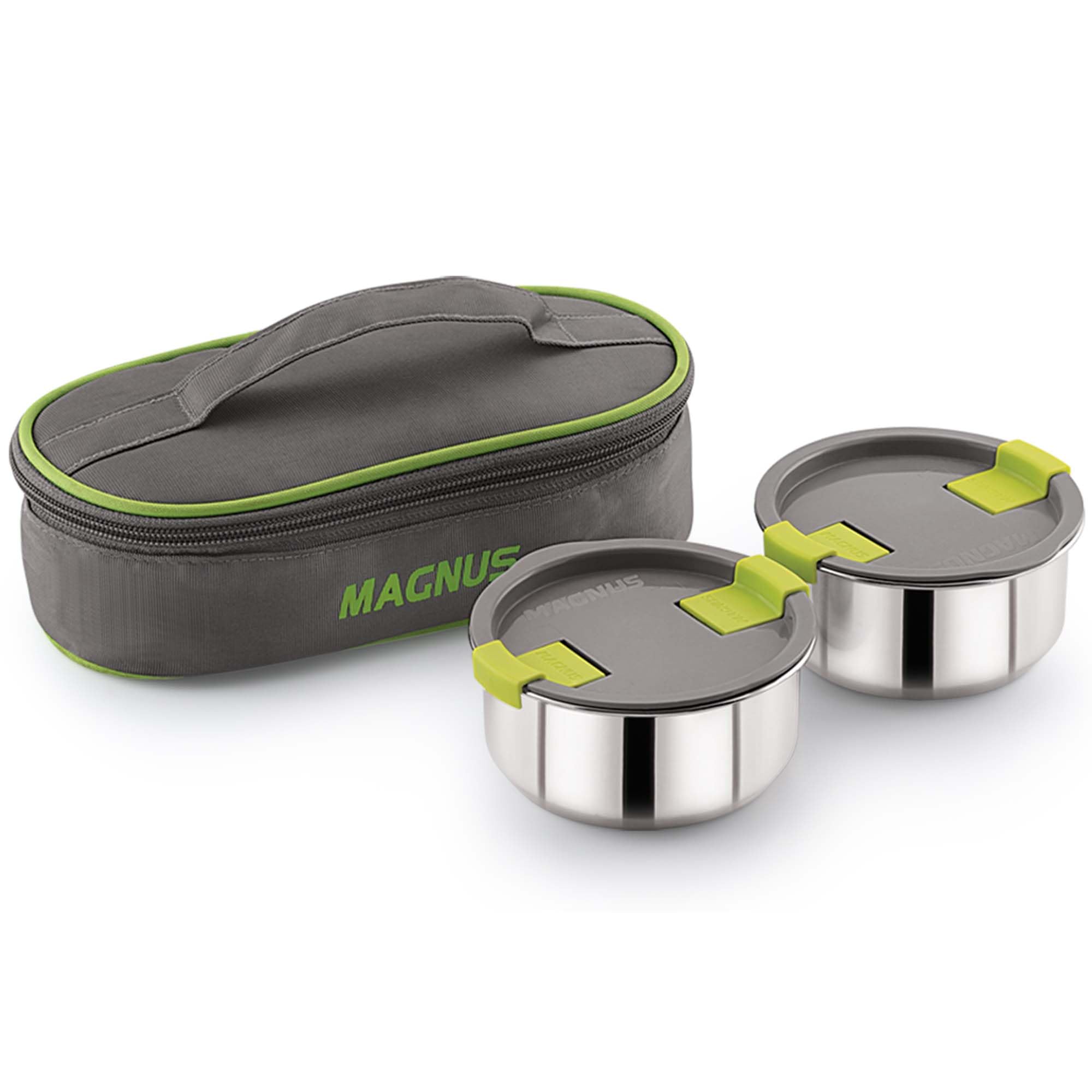 Magnus Olive-2 Stainless Steel Lunch Box For Kids, Lunch Boxes For Office Men - Leak-Proof Containers, Insulated Carry Case, Air