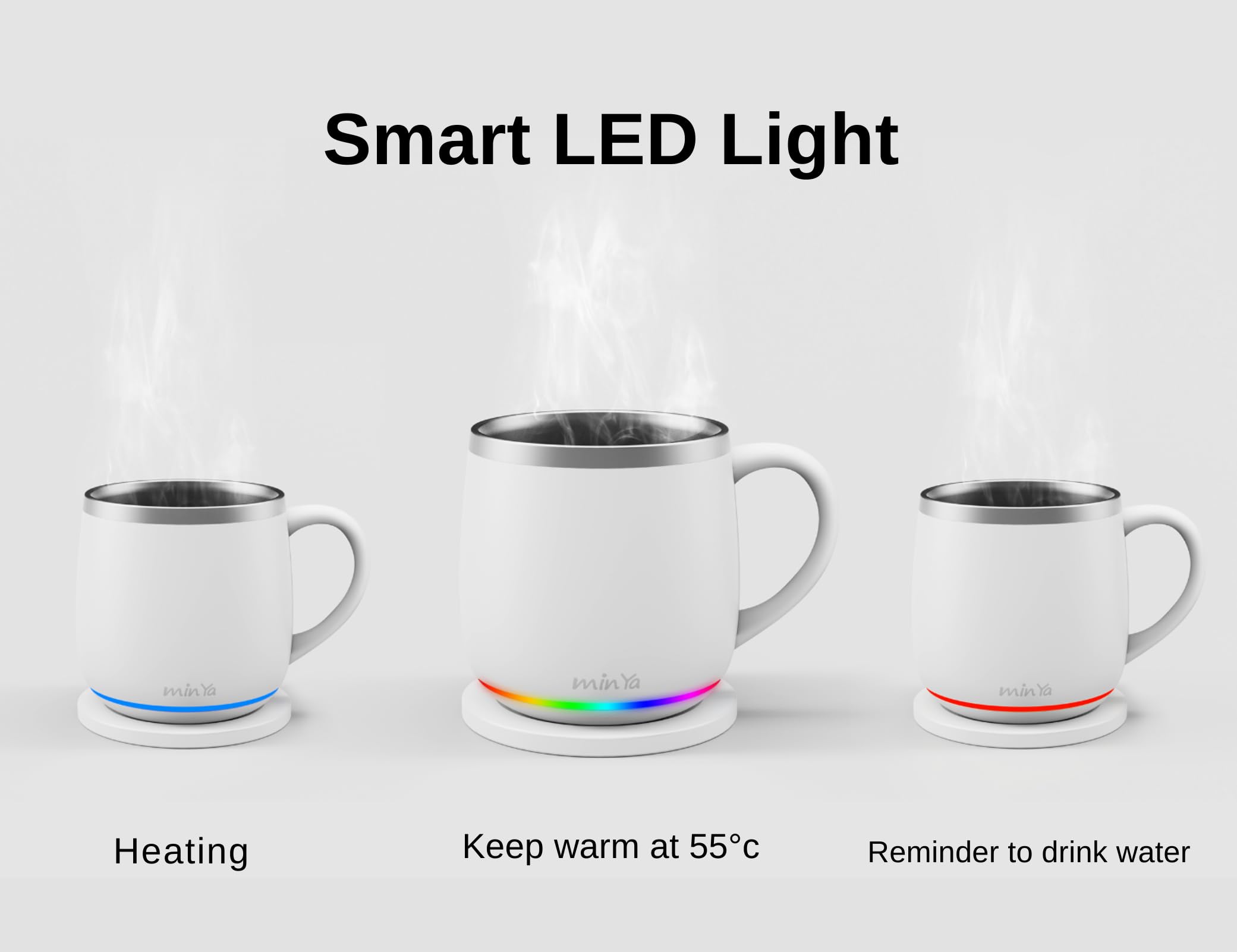 Min Ya Temperature Control Smart Mug, 13.5 Oz, 3 Mode Rgb Led Display, Self Heating Coffee Mug,Office/Home For Desk, Black
