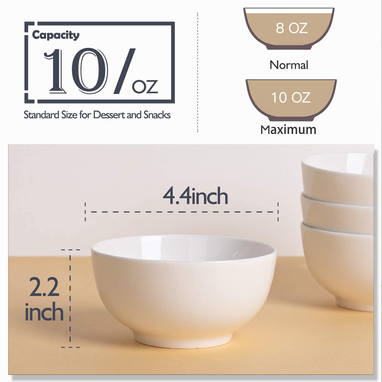 Delling 10Oz Porcelain Bowls - Small Bowls - White Ceramic Bowls For Kitchen, Dessert Bowls For Ice Cream, Small Serving Bowls F