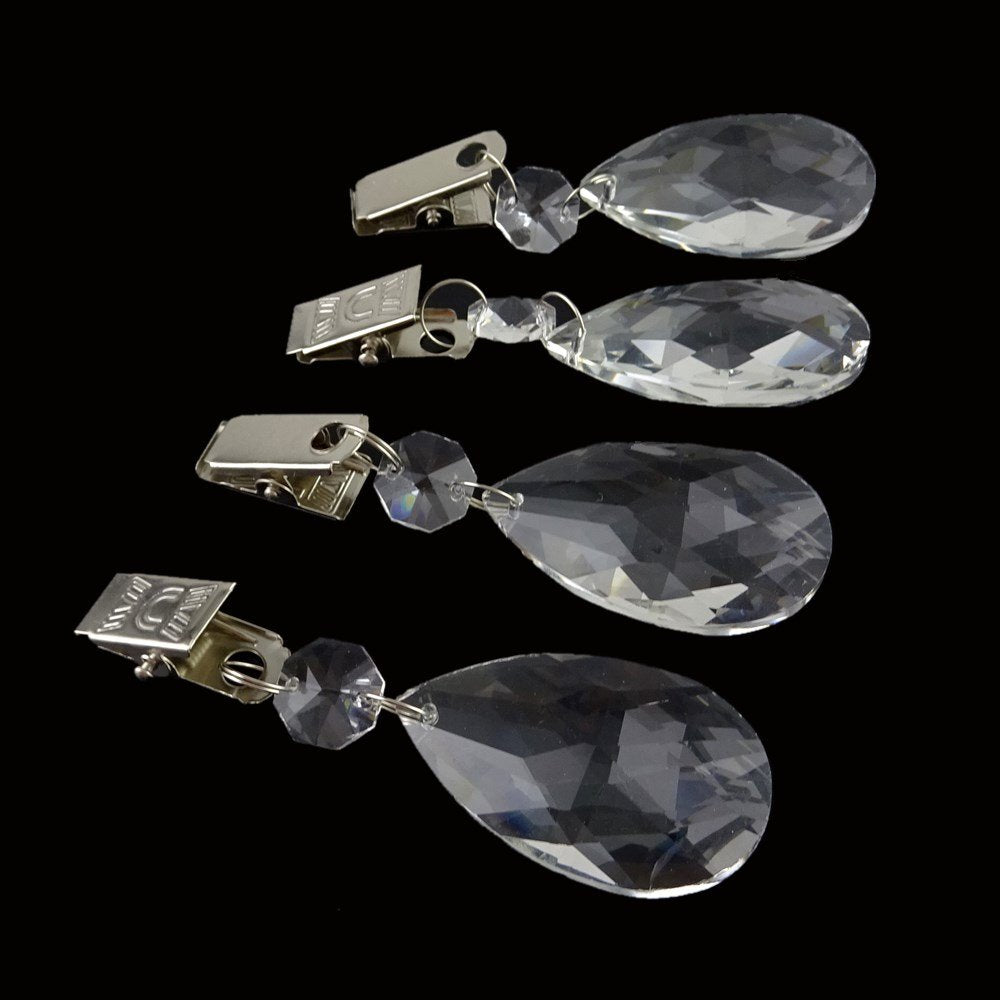 Yueton Pack Of 4 Metal Clip Crystal Glass Teardrop Pendant Tablecloth Weights