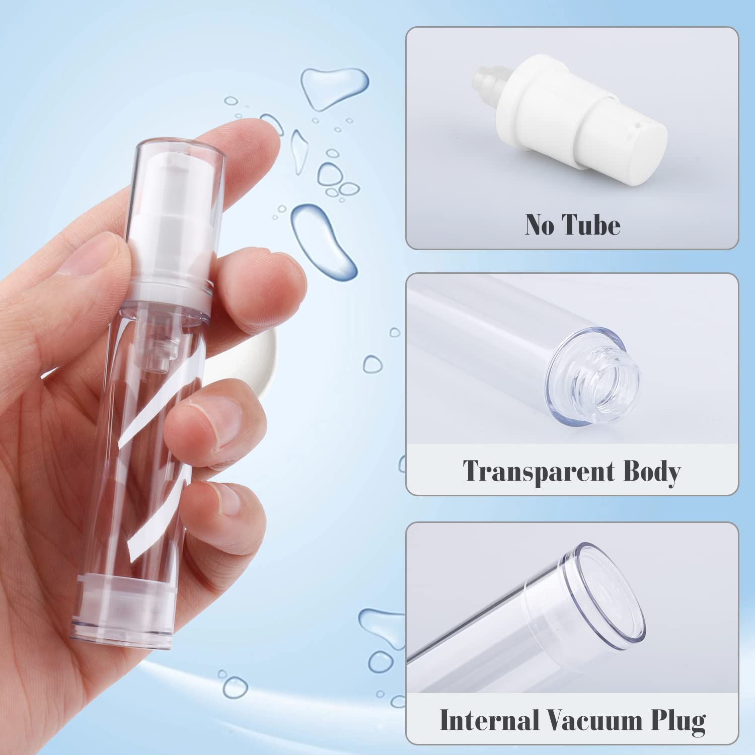 20Pcs 10Ml/0.34Oz Airless Pump Bottle Refillable Plastic Airless Vacuum Dispenser Portable Clear Cosmetic Sample Vial Container