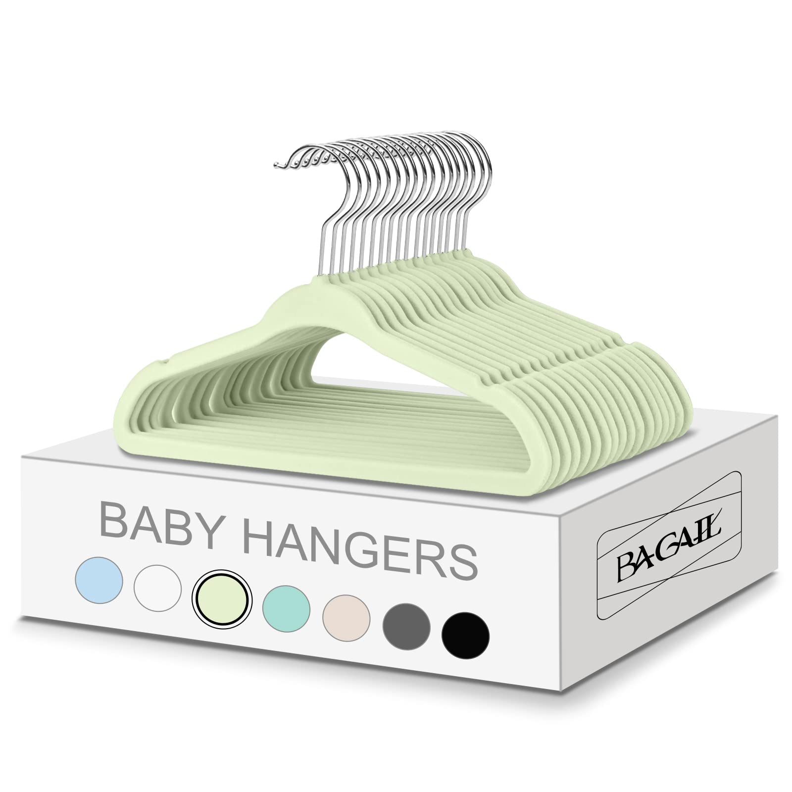 Bagail Kids Velvet Hangers 11 Inches Children'S Clothes Hangers Non-Slip Baby Hangers For Infant/Toddler (Lime Cream,50Pack)