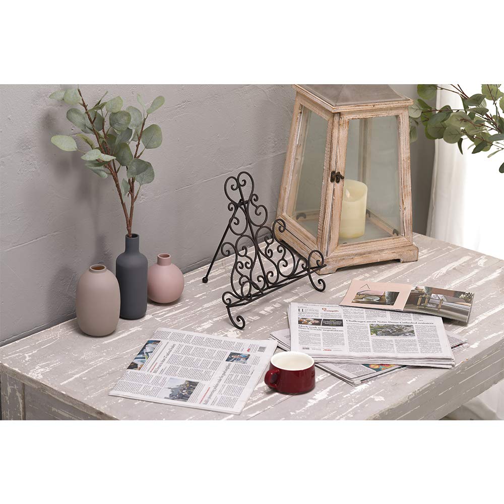 Jemeni Metal Cookbook Recipe Holder Stand For Kitchen, Symmetry Scroll Work Accents, Bronze Finish