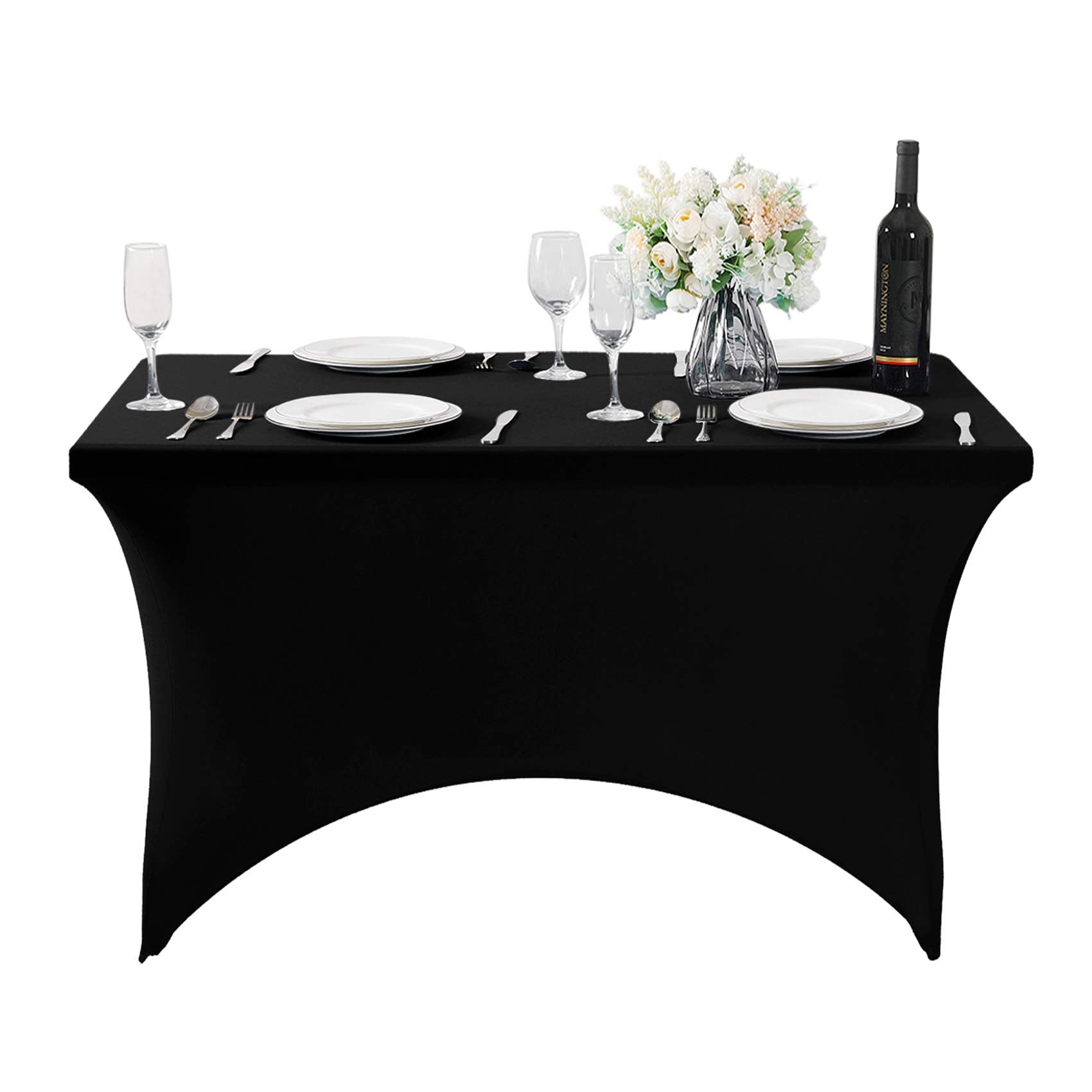 Hezuzo 2Pack Spandex Table Cover For 4Ft Table Universal Fitted Stretch Tablecloth For Party, Banquet, Wedding And Events-Black