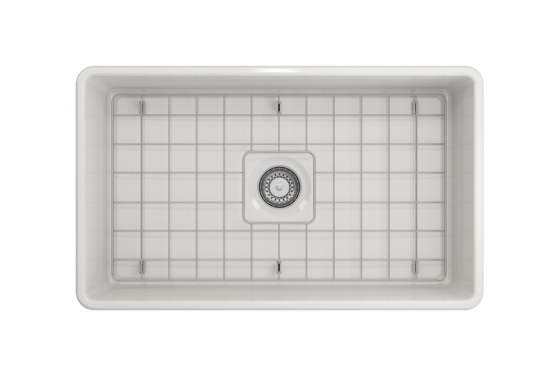 Bocchi Classico White Apron Front Fireclay 30 In. Single Bowl Kitchen Sink With Protective Bottom Grid, Strainer, And Chrome Fau