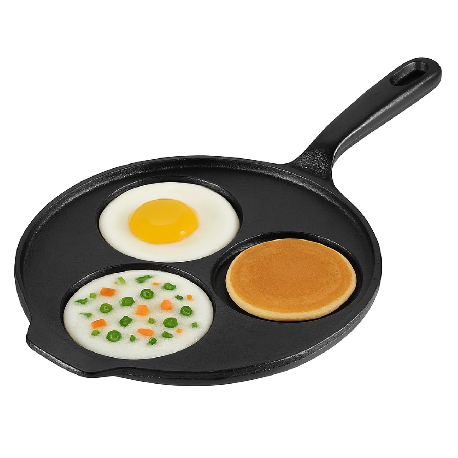 Lifelong Cast Iron Pan For Omelette, Pan Cake &, Cheela | 3 Pit Uthappam Tawa With Wooden Spatula | 26 Cm | Induction & Gas Stov