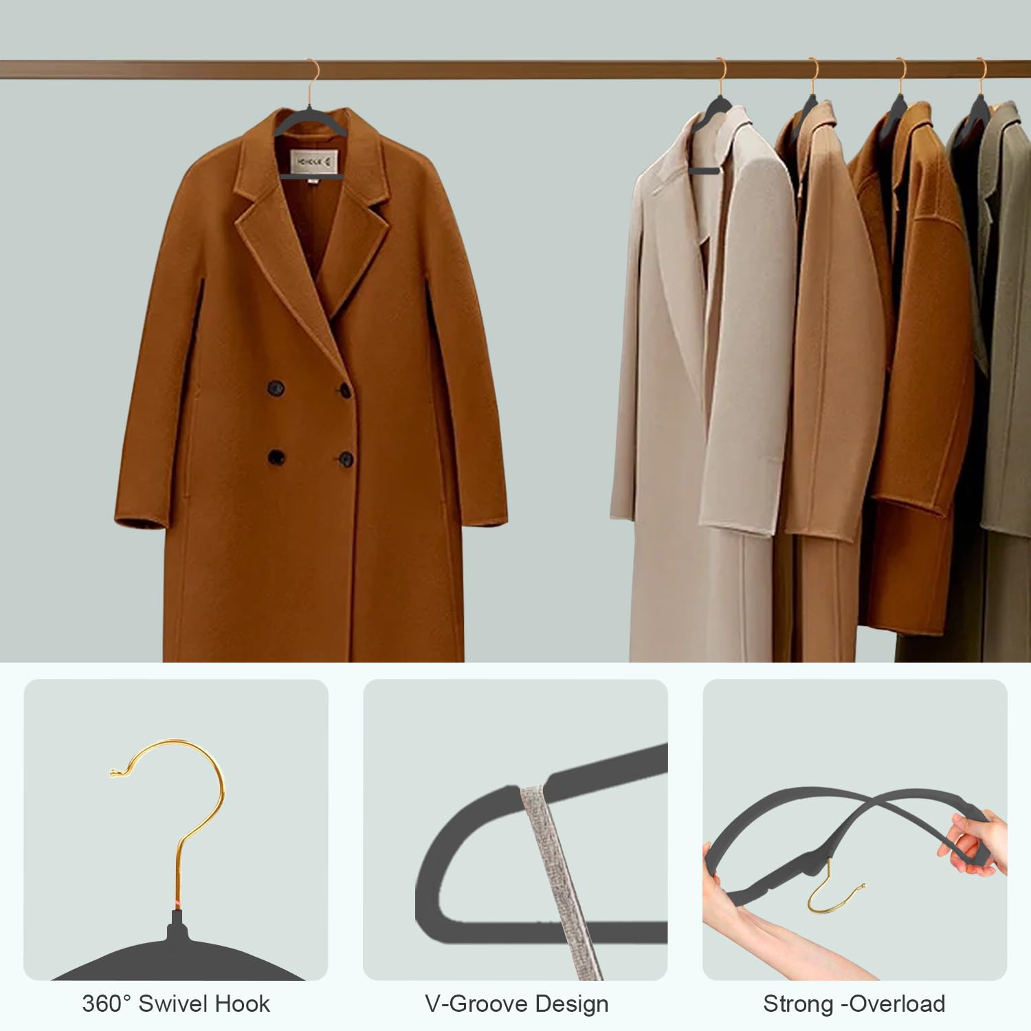 Wellong 52 Packs Velvet Clothes Hangers, 17.3 Inches Non-Slip Skirt Hangers, Dresses Hangers With Shoulder Notches, Space Saving