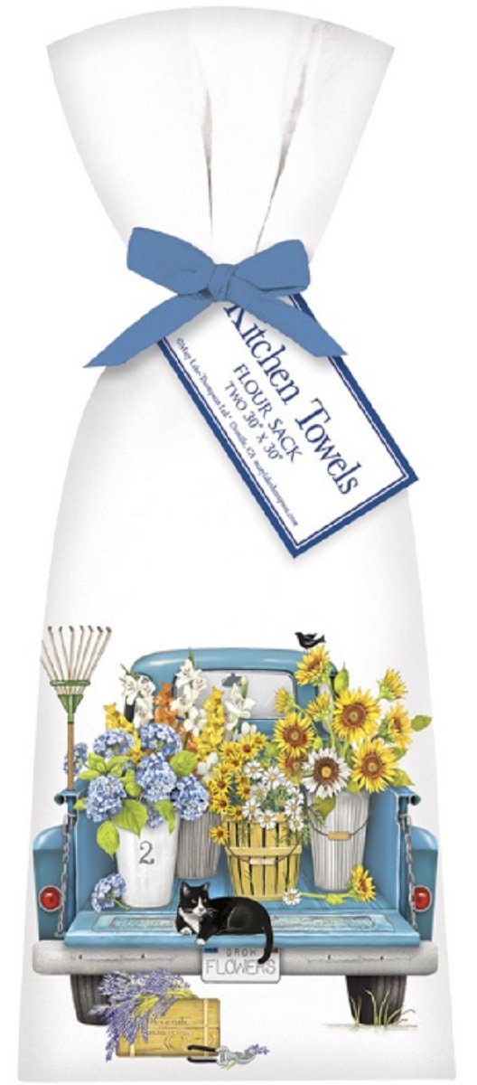 Mary Lake-Thompson T73 2 Flower Truck Ribbon Tied Flour Sack Towels