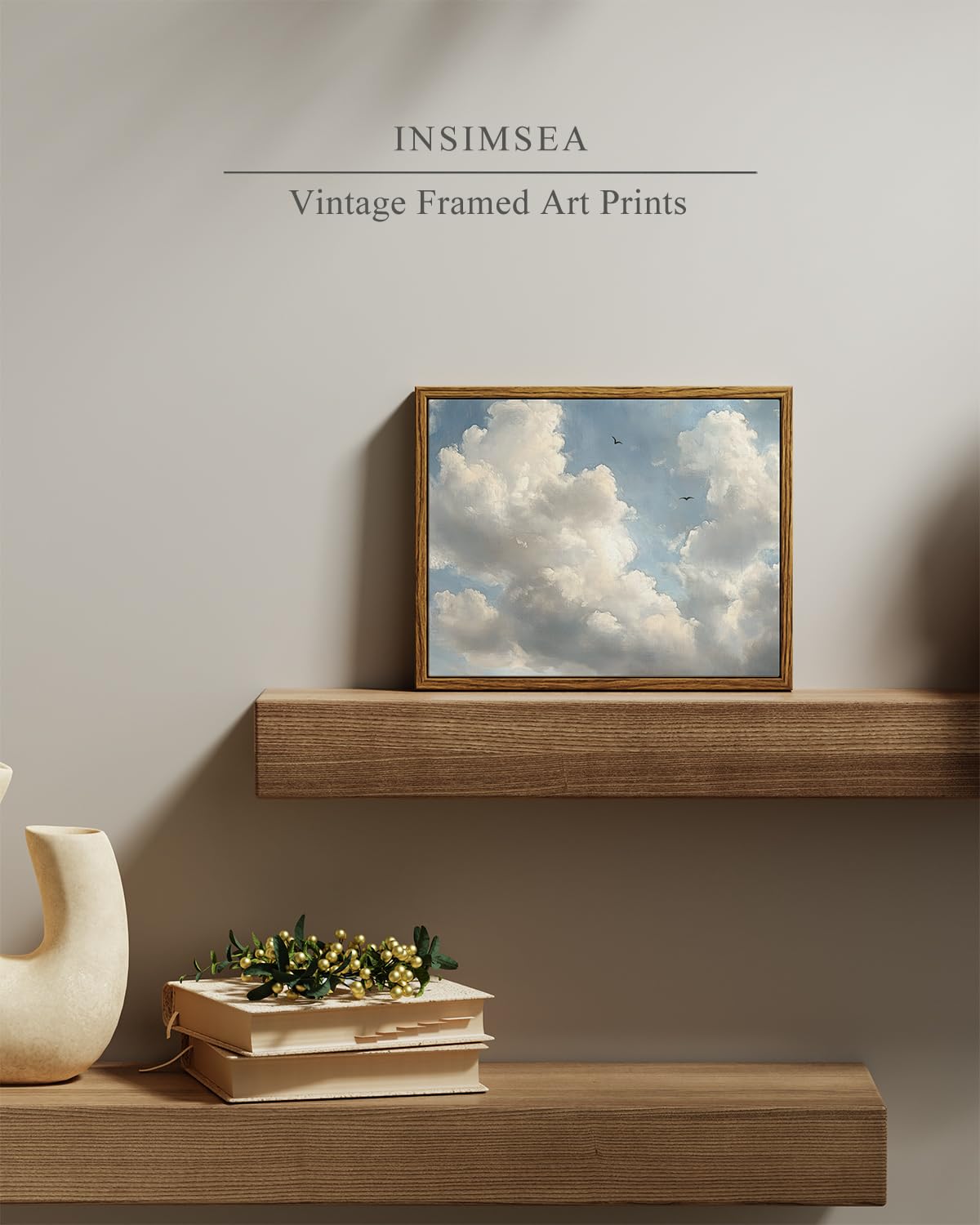 Insimsea Framed Wall Art For Living Room Cloud Canvas Art Wall Decor Bedroom Cloudy Artwork Retro Oil Paintings Pictures Prints
