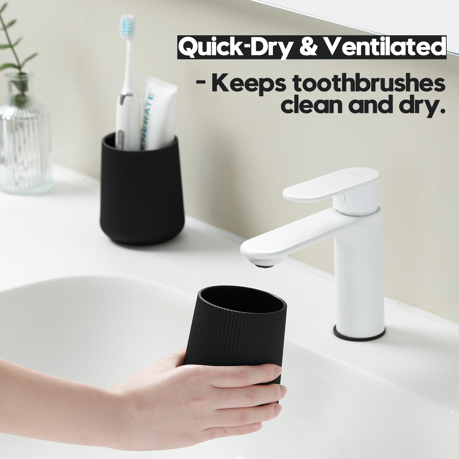 YAUKPH Black Striped Toothbrush Holder for Electric Toothbrushes Bathroom Organizer for Toothpaste Kids & Adults